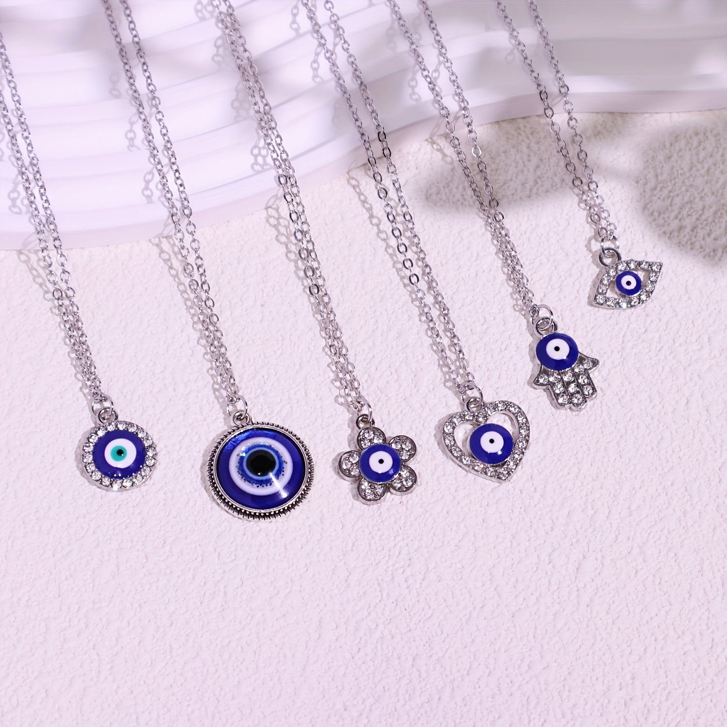

6pcs/set Exquisite Evil's Eye Necklace Turkish Blue Eye Hand Pendant Necklace Lucky Protection Jewelry Gift For Ladies