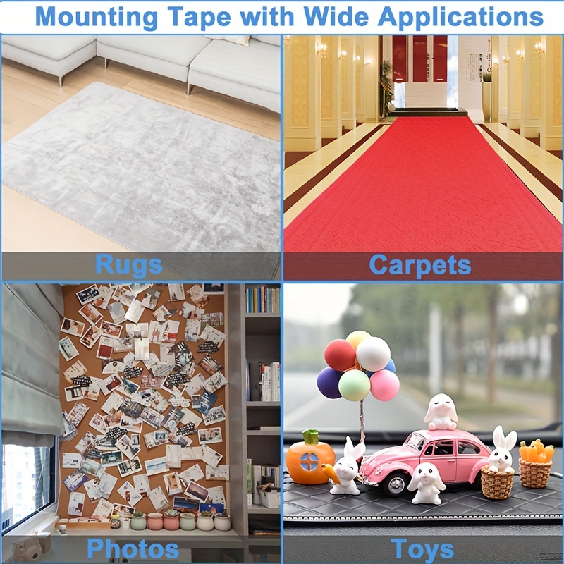 Double Sided Tape Heavy Duty, Removable Mounting Tapes (66 ft) Multipurpose Transparent Adhesive Fiberglass Mesh Tape for Photo, Carpet, Rugs, Wall