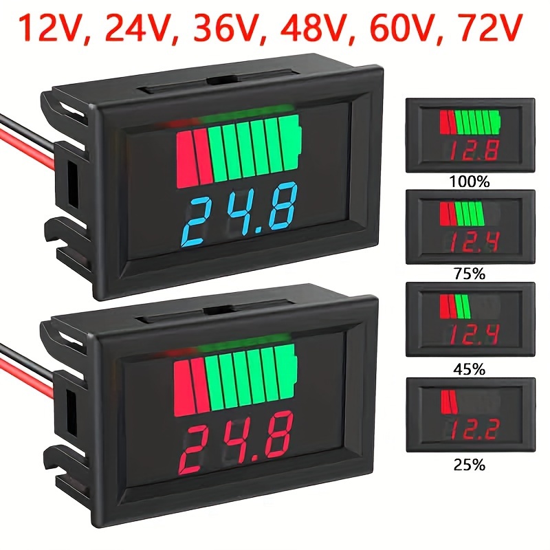 Medidor de batería impermeable de 12 V CC, voltímetro LED, indicador de  voltaje, probador de batería para automóvil, camión, barco y caravana