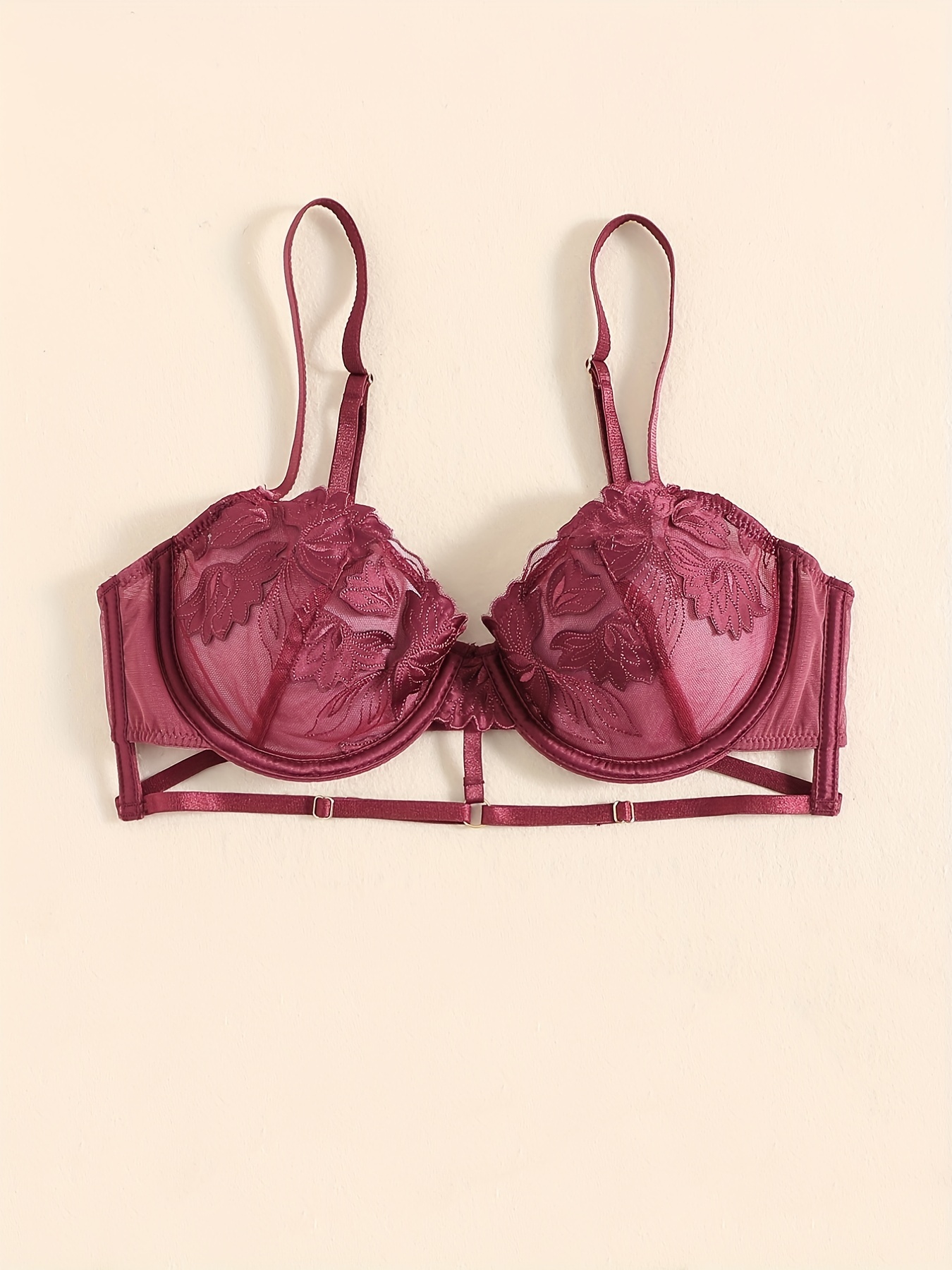 Victoria's Secret unlined 34C,36C BRA SET mesh thong panty burgundy Maroon  Pink