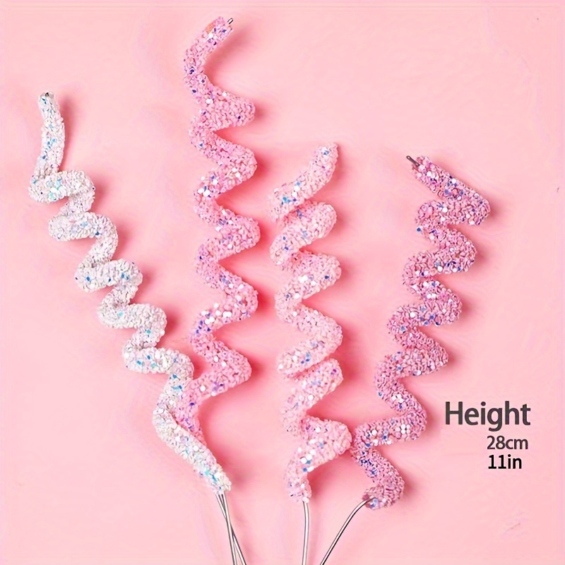 Image of Set Of 4 Spiral Curve Versatile Cake Decorating Soft Strips, Iridescent Stick Toppers In Macaron Colors For Birthday, Wedding, Family Events, And Party Atmosphere Decoration, The Are And Delivered