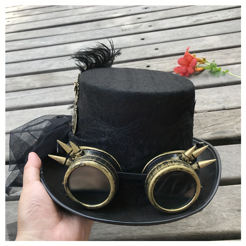 Gothic Veil Goggles Top Hat Faux Feather Black Vintage - Temu
