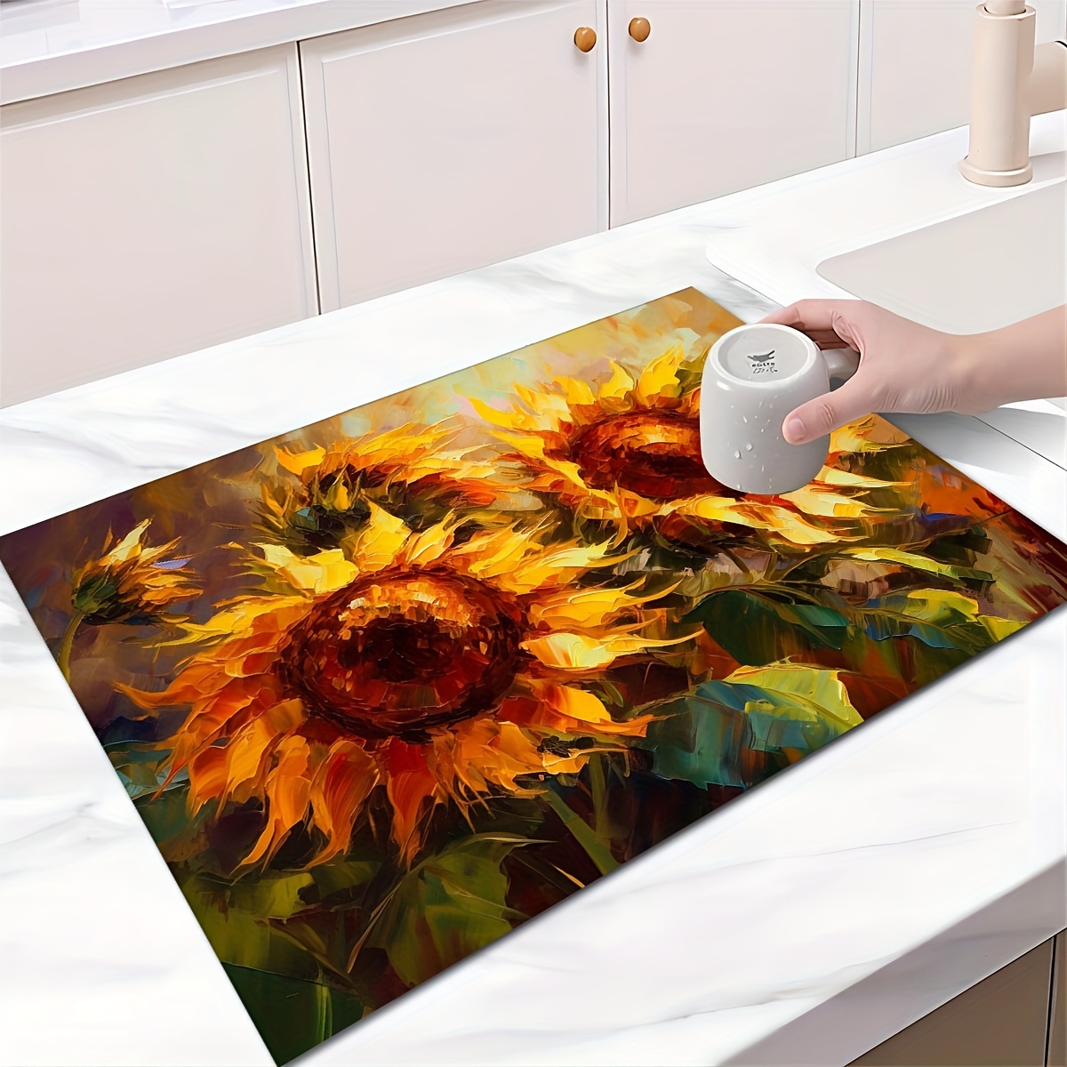 Sunflower Pattern Dish Drying Mat For Countertop - Temu