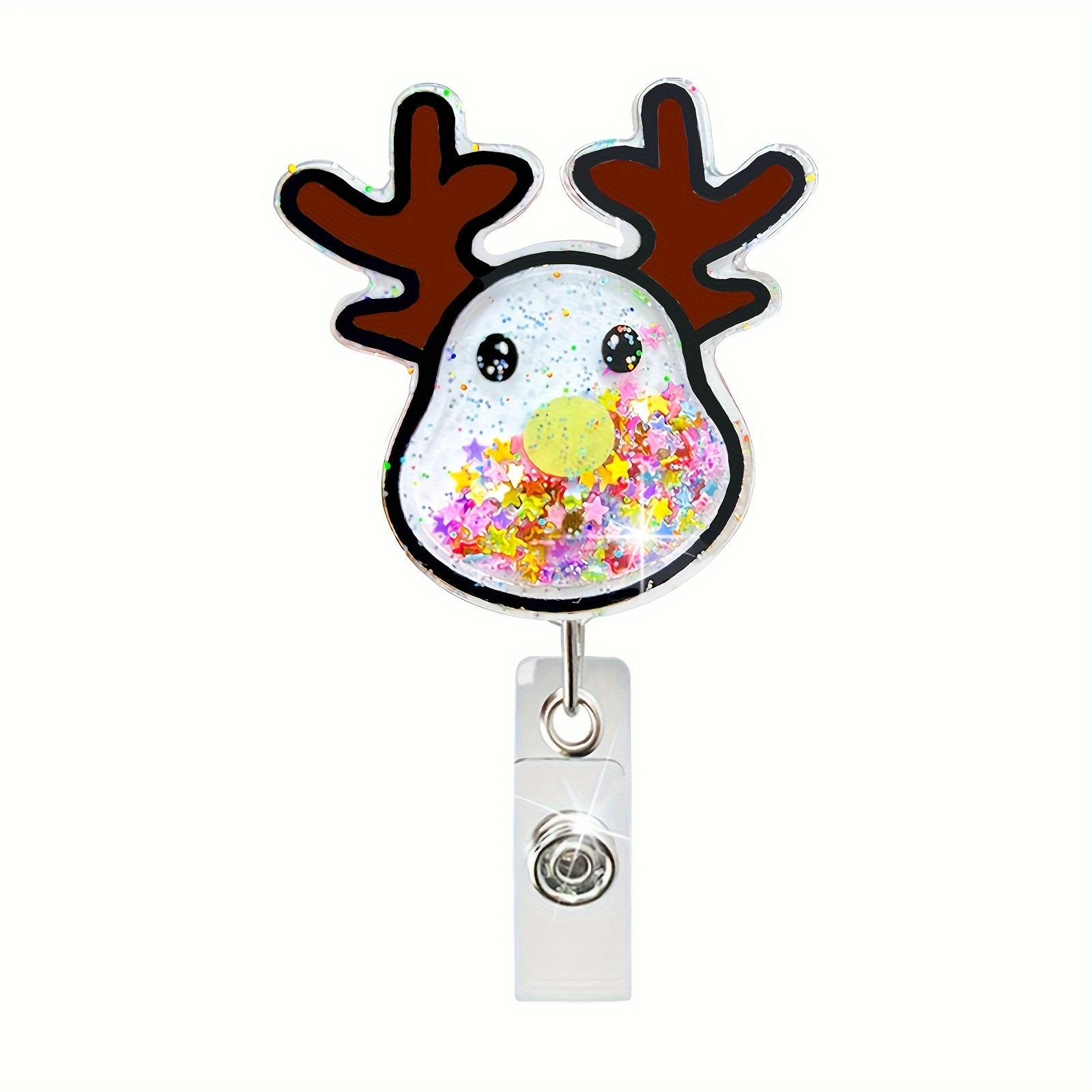 Acrylic,Home,Retractable Badge Reel Christmas Theme Name Badge Holder, Snowman Christmas Tree Cute Cartoon Sparkling ID Badge Reel with Swivel