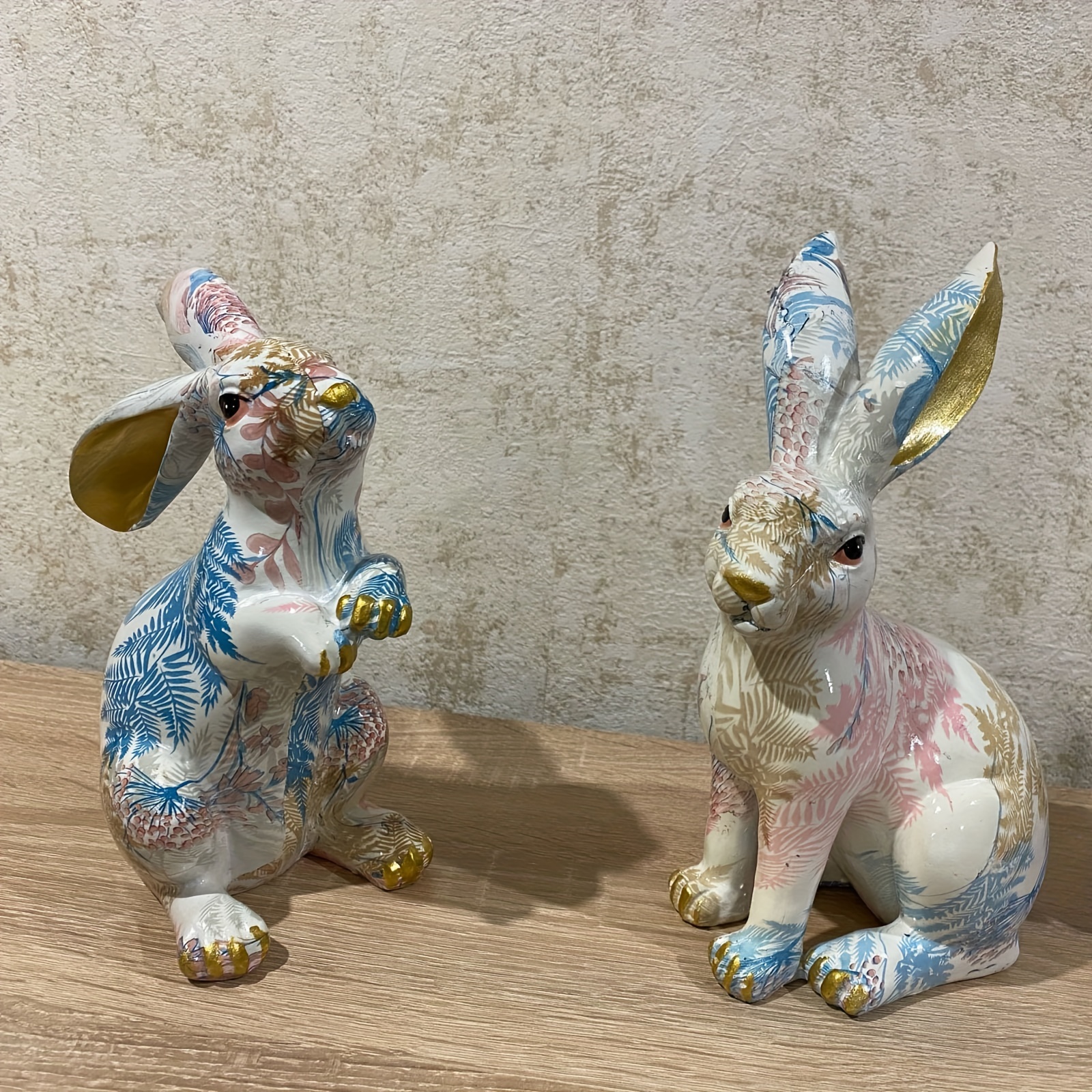 Rabbit Statue Resin Bunny Figurine Modern Art Colorful Scupture Easter Bunny  Decor for Porch Office Decor Easter Gift Crafts Blue Lying 