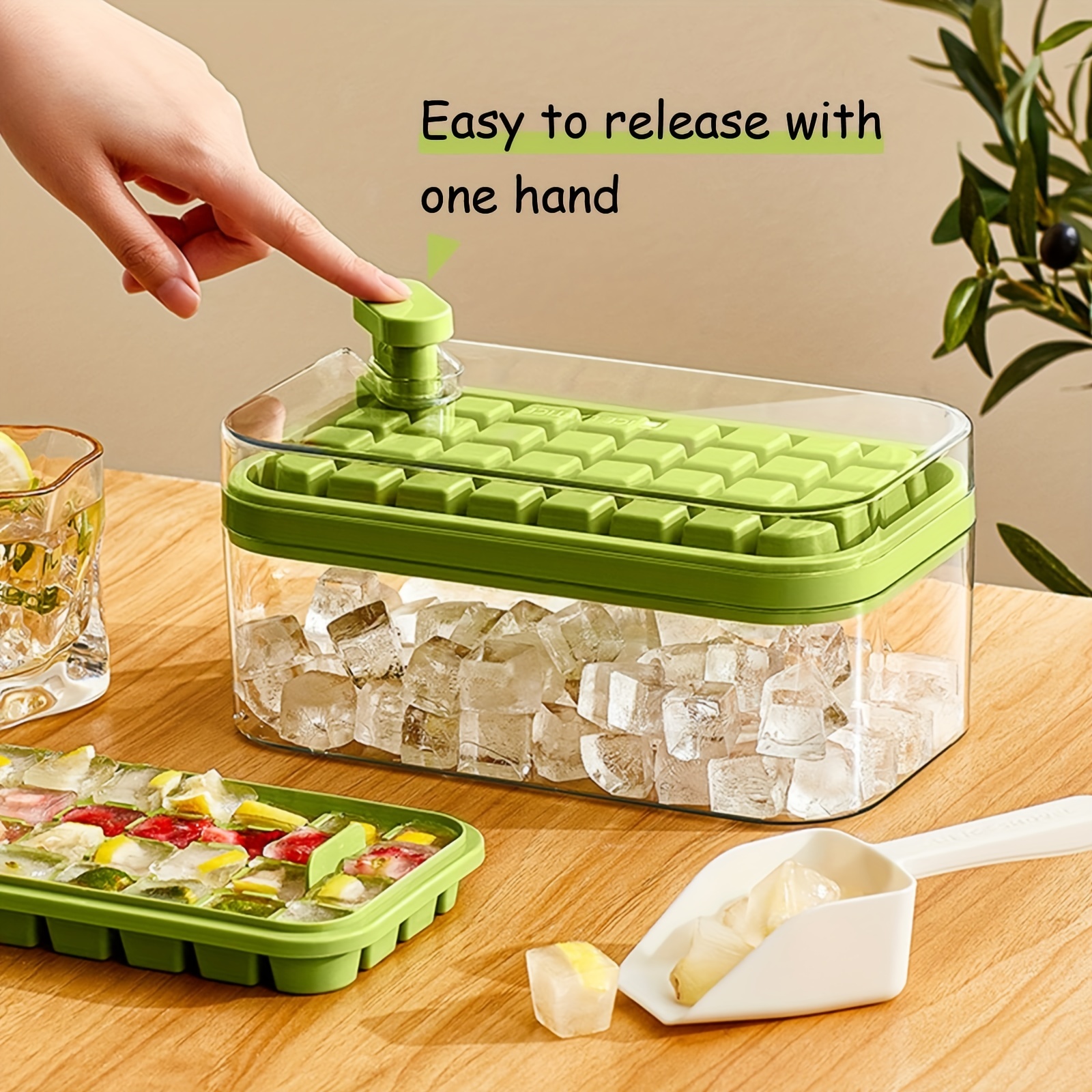 Ice Cube Tray with Lid and Bin, Silicone Ice Cube Trays for Freezer with Ice  Box