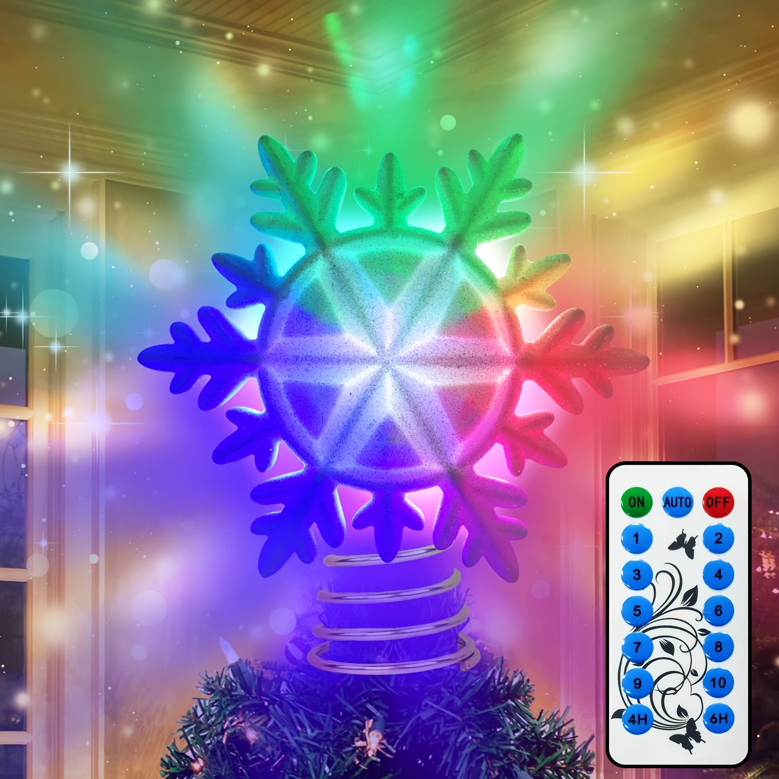 OurWarm Lighted Christmas Tree Topper LED Snowflake Tree Topper with 11  Modes Remote Control 4H/6H Timer IP44 Waterproof