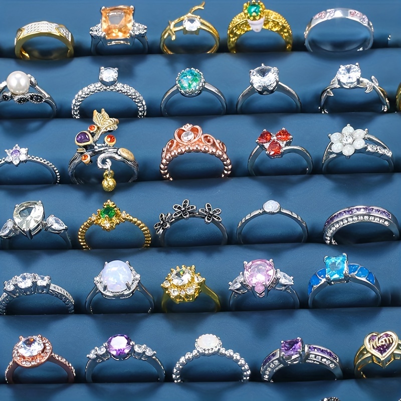 30pc Zircon Faux Pearl Geometric Ring Set, Assorted Styles