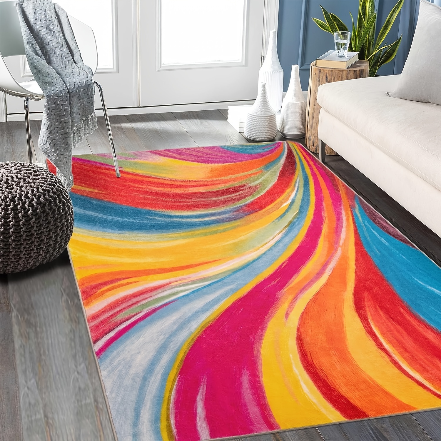 Semicircle Rainbow Rugs for Bedroom Bedside Soft Flannel Mat Colorful  Cloakroom Non-slip Rug Washable Carpets for Living Room