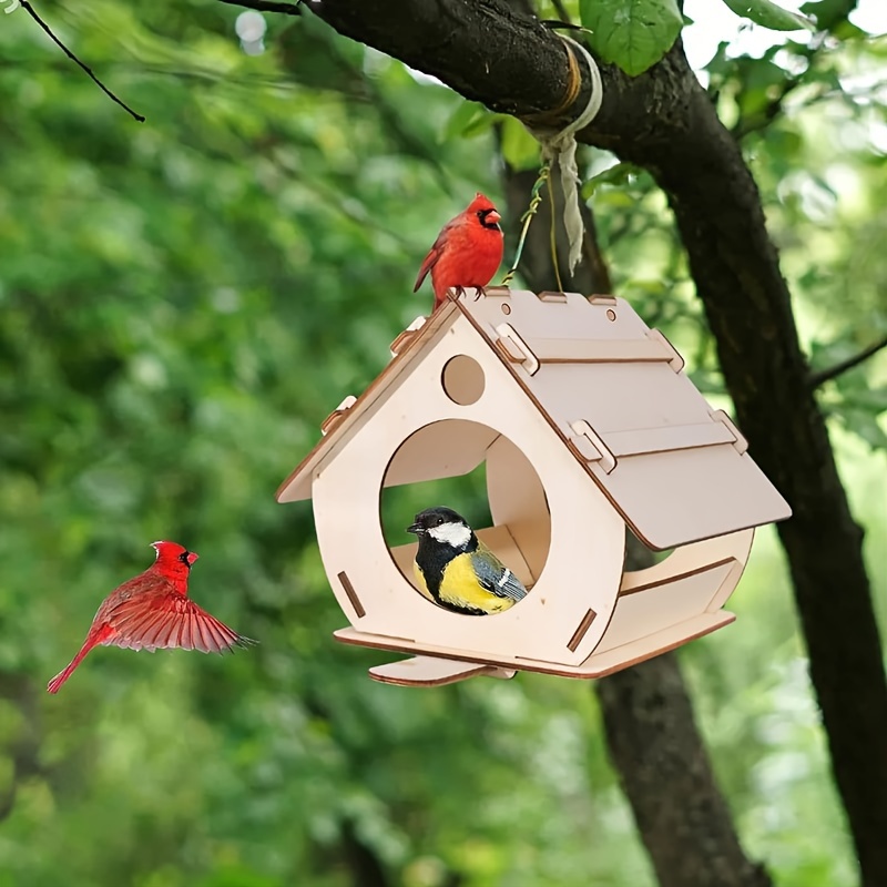 Relaxdays Mini maison d'oiseau, Déco pour suspendre, Bois non traité,  balcon, Petite maisonnette, 16,5x12x9