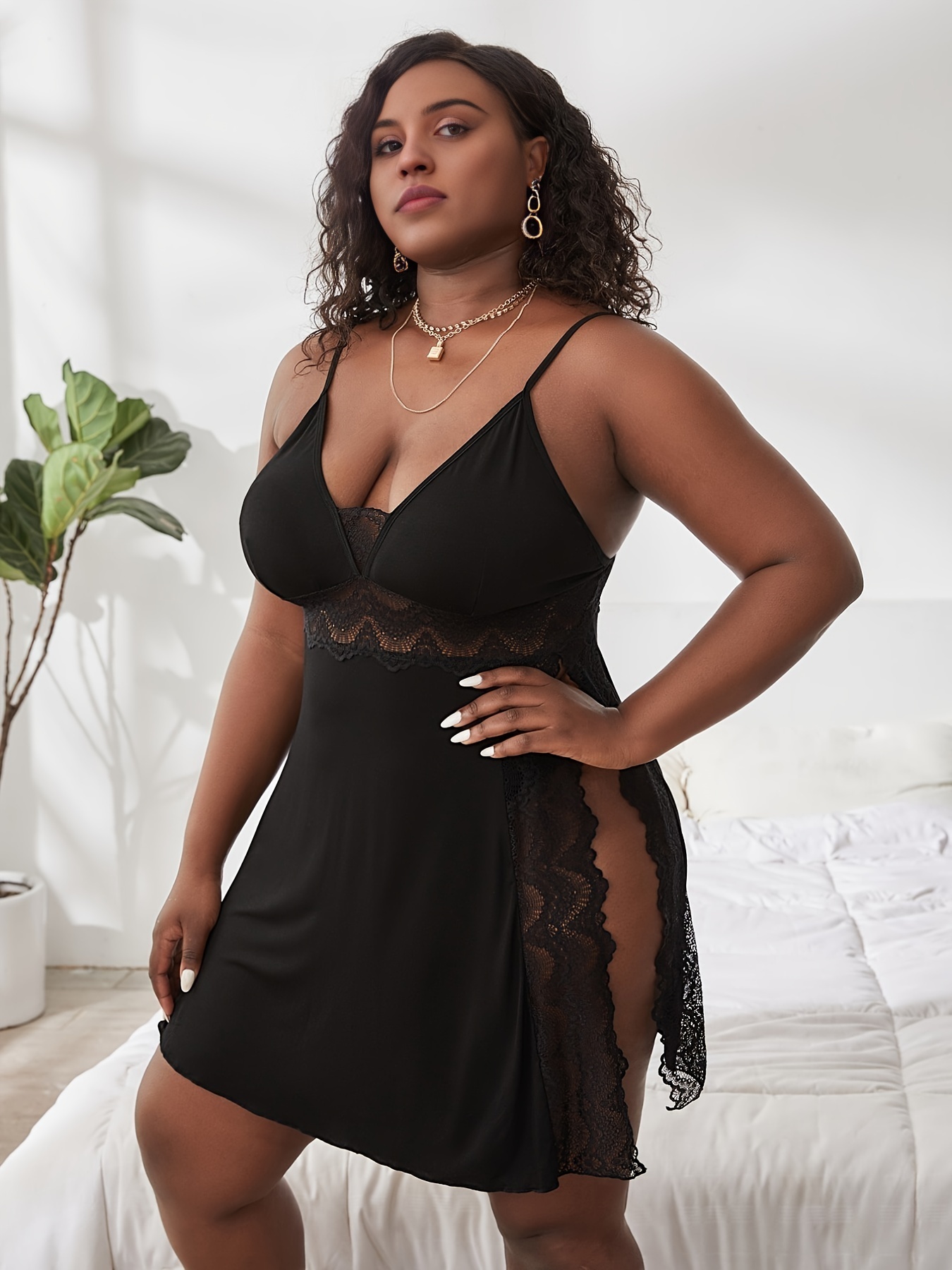 Plus Size Lace Trim Deep V Night Dress - Online Only – My Pampered Life  Seattle