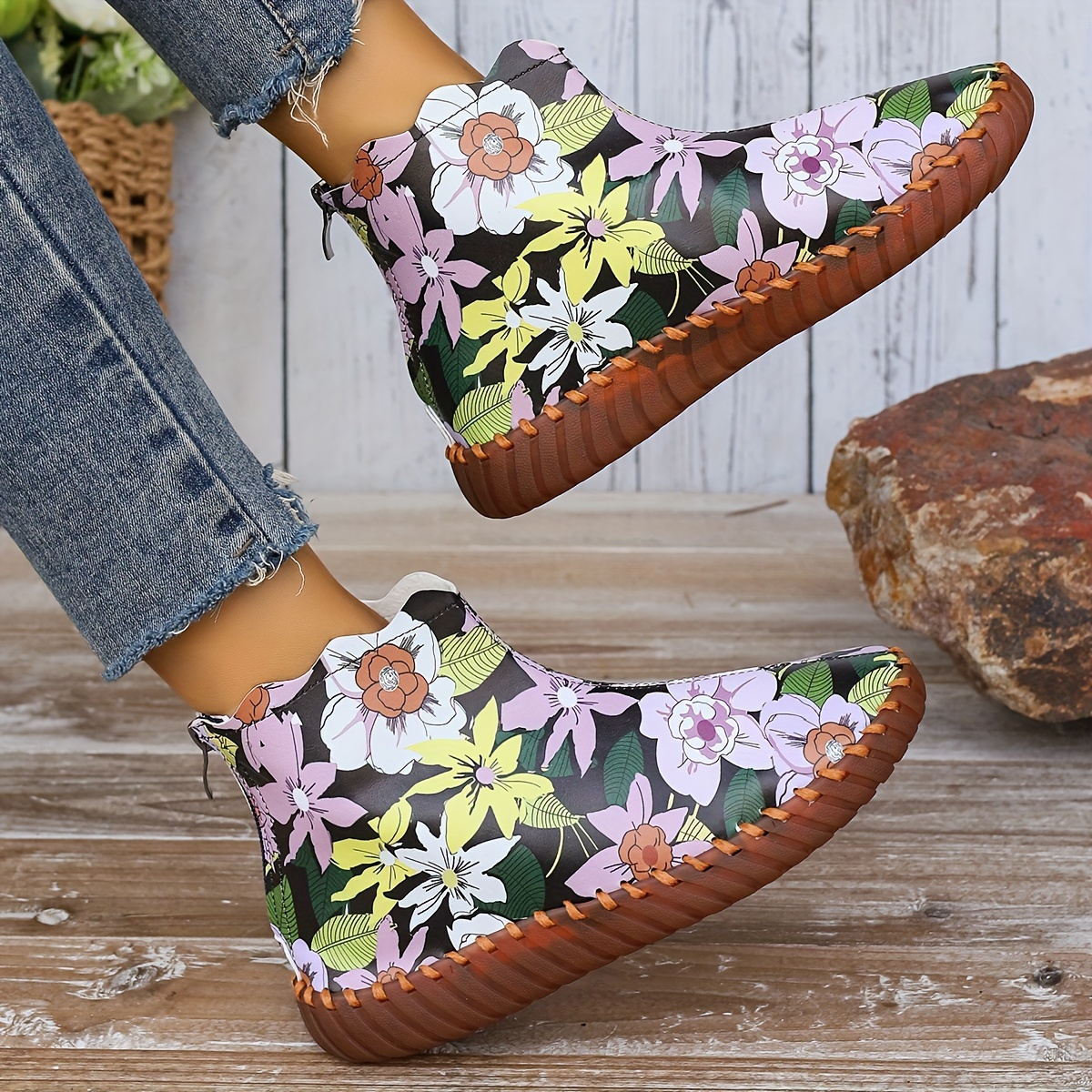 Ladies floral shop ankle boots