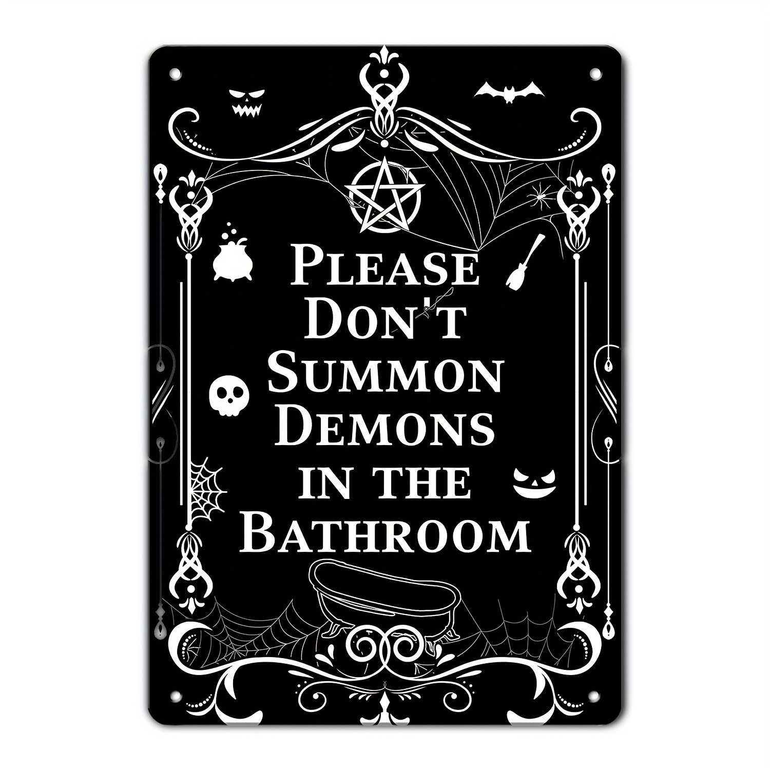 1pc, Bathroom Metal Sign,Gothic Decor Halloween Bathroom Decor Metal Sign,Halloween Decor, Halloween Decoration Outdoor, Please Do Not Summon Demons In The Bathroom Sign Funny Dark Humor Gothic Witchy Bathroom Decor 12x8 Inch