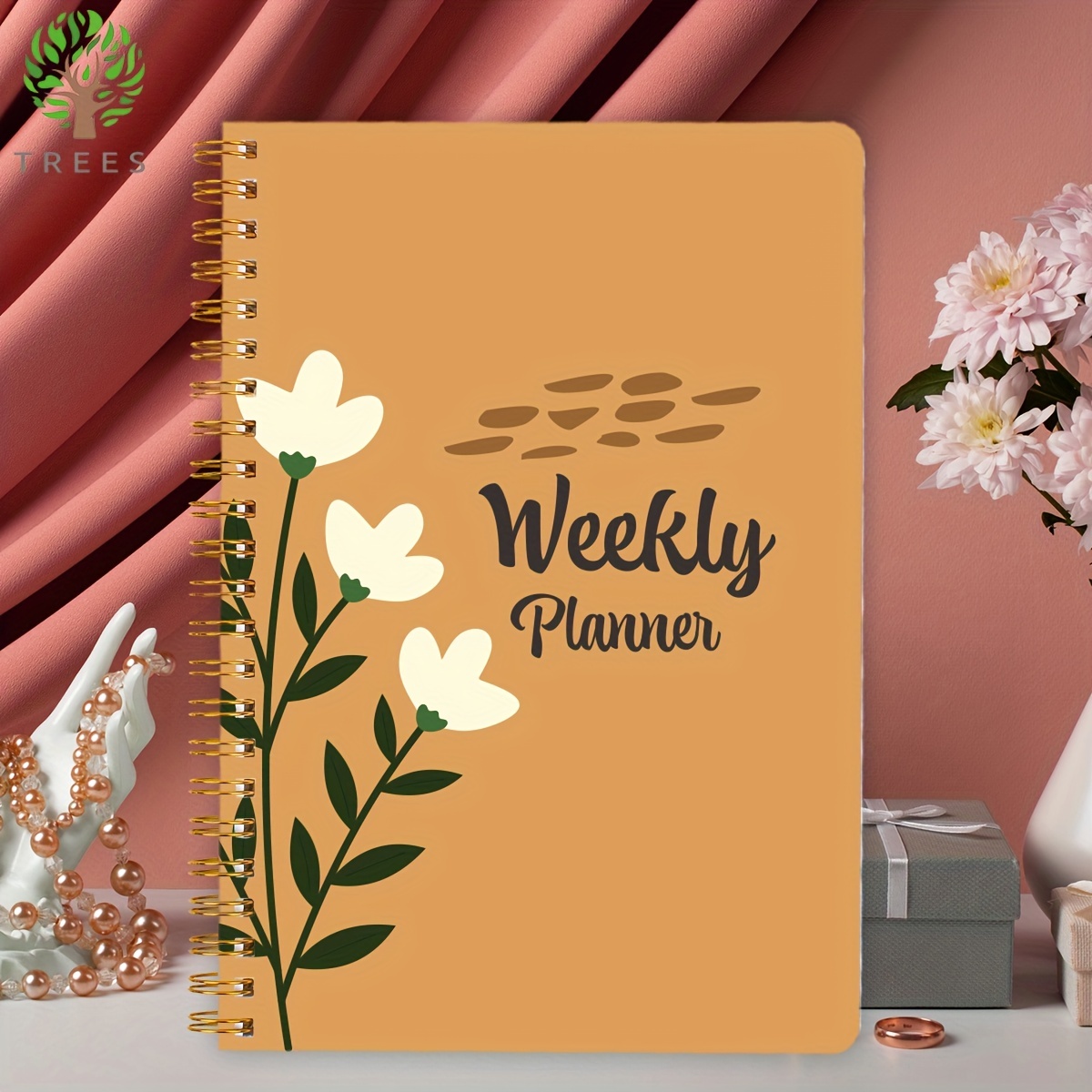 Trees Flower Weekly Notebook Undated Goals Planner Agenda - Temu