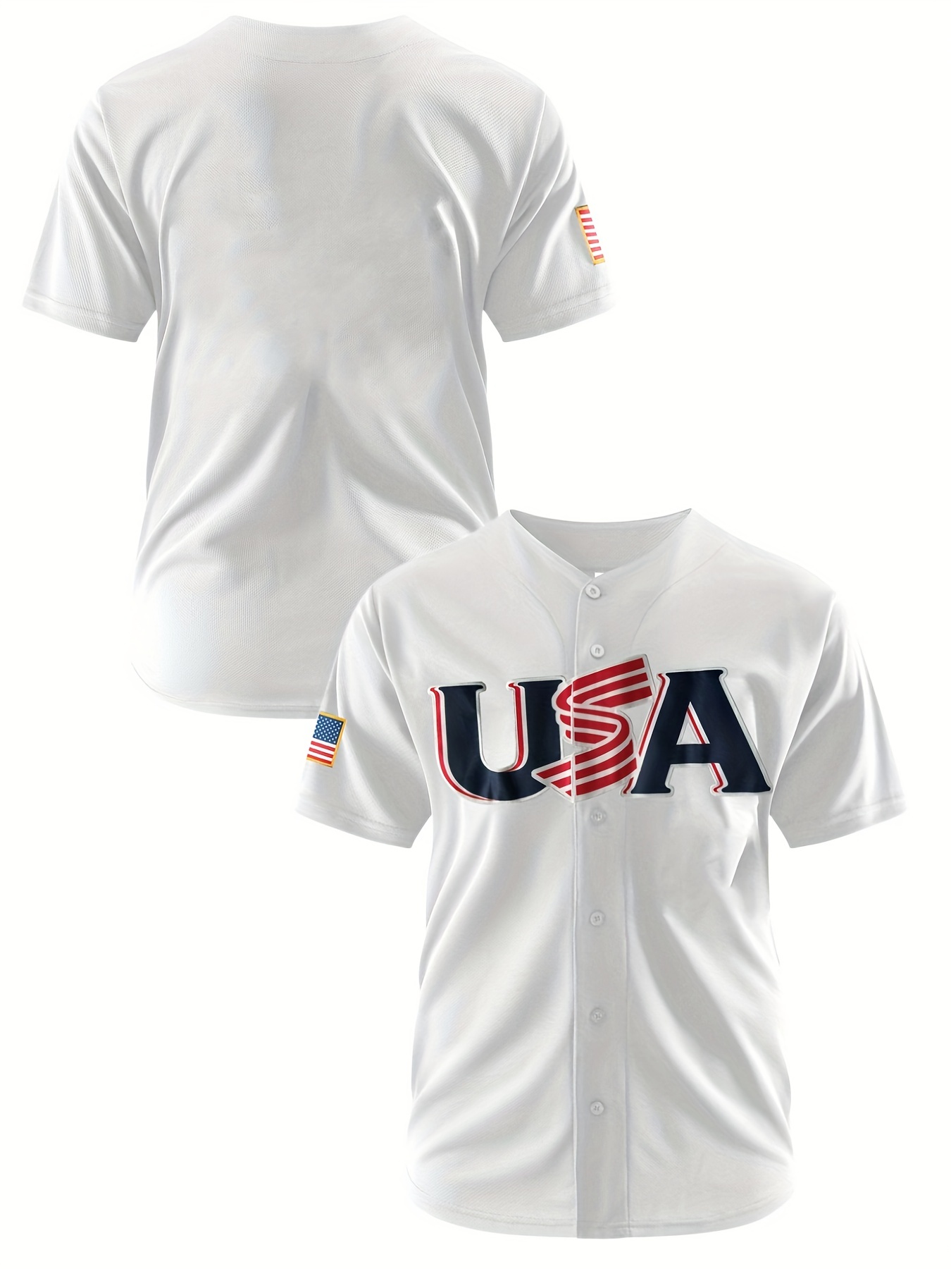 Men's USA Baseball Jersey, Active Classic Design Button Up Short Sleeve Uniform Baseball Shirt for Training Competition Size S-XXXL,Temu