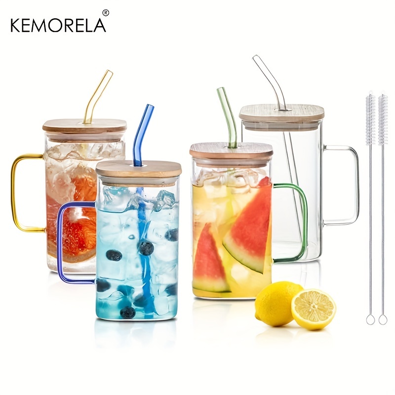 Glass Cups With Lids Straws And Cleaning Brush - Drinking Glasses
