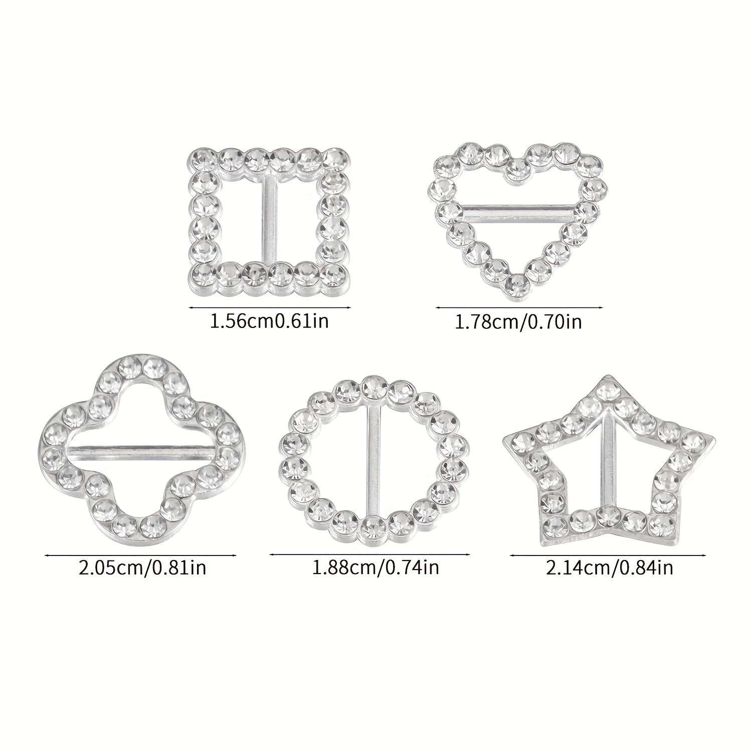 10pcs Square Shaped Rhinestone Studded Ribbon Buckle Sliders for DIY Craft  Wedding Gift (Silver) 