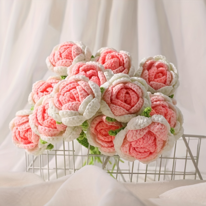 Handmade Knitted Yarn Artificial Flower Bouquet Fabric - Temu