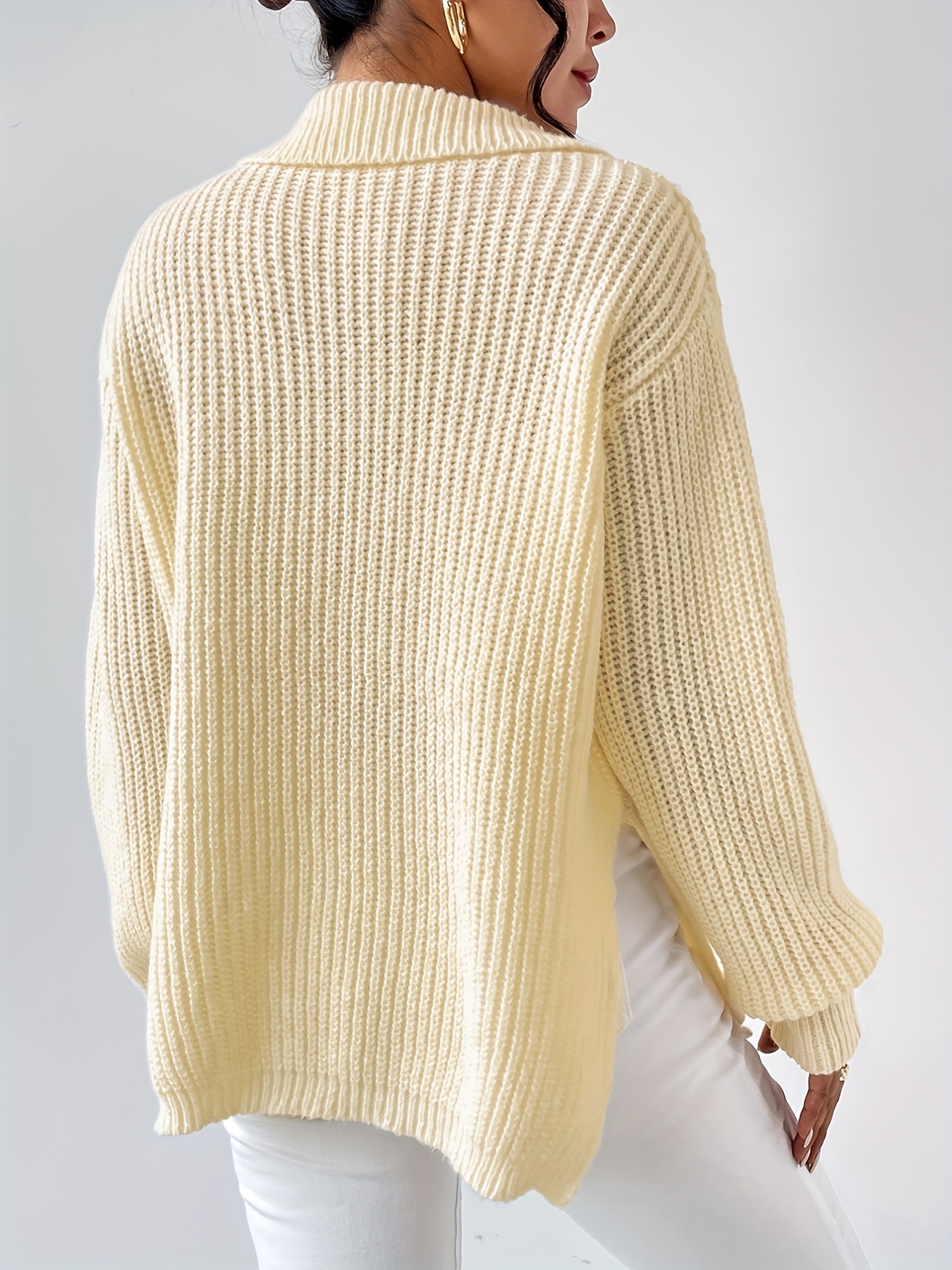 Long Sleeve Oversized Sweater, Side Slit Casual Sweater For Winter & Fall,  Women's Clothing