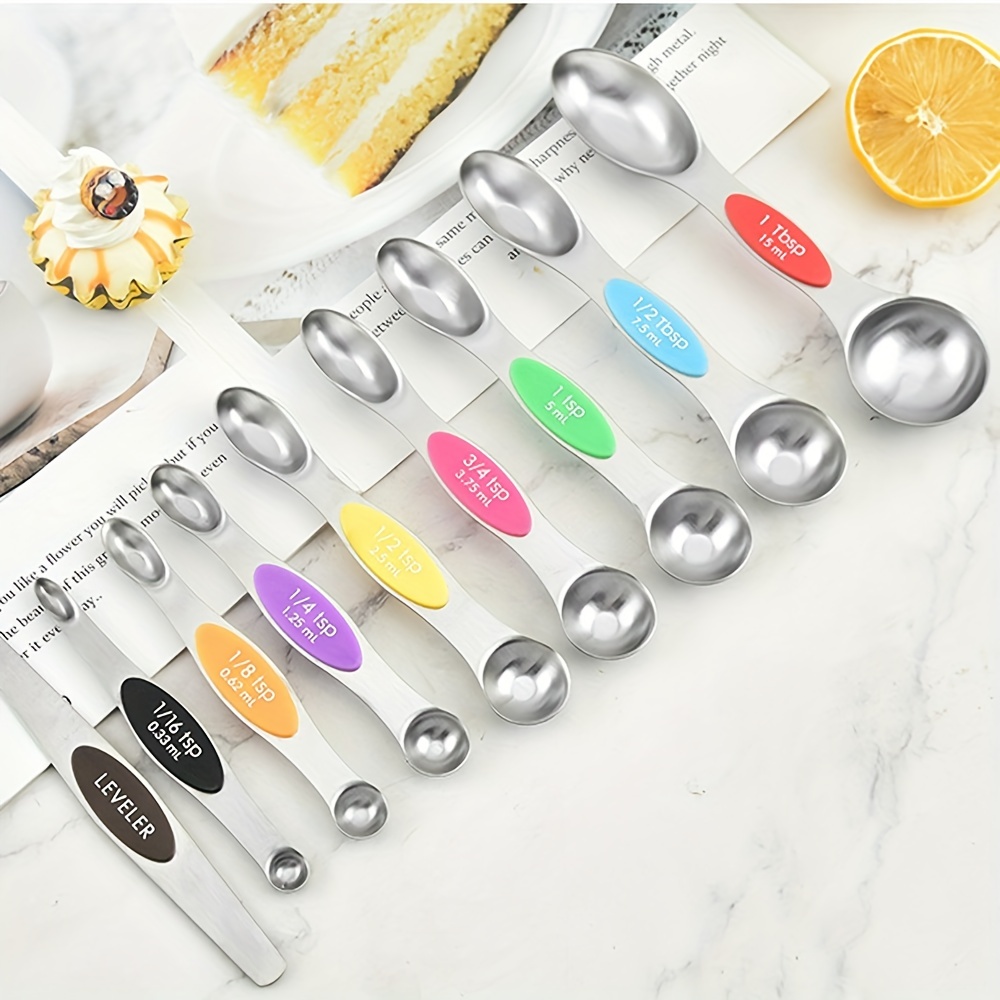 Stainless Steel Magnetic Measuring Spoons Set Dual Sided For - Temu