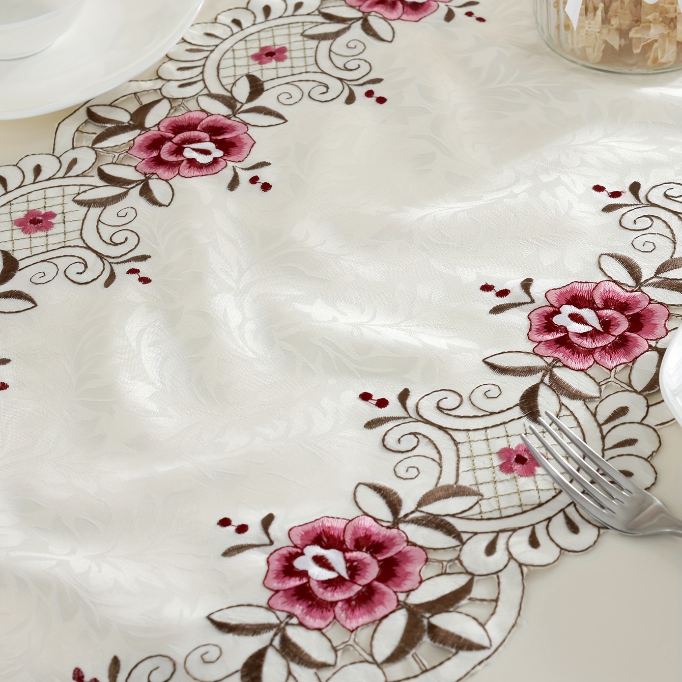 Floral Table Runner White Flower Print Decorative Rectangle - Temu Italy