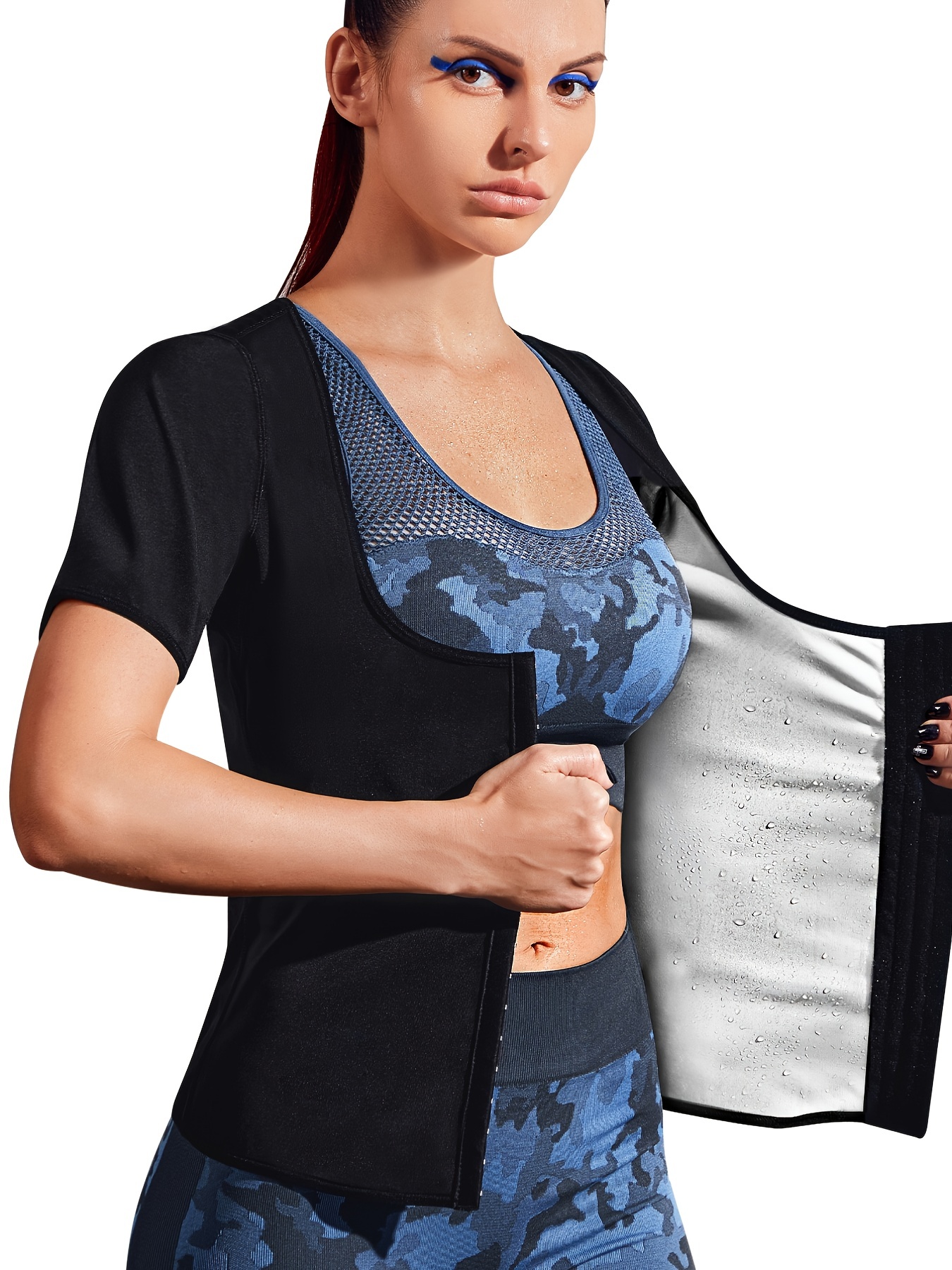 Women's Sauna Sweat Suit Waist Trainer T-Shirt Body Shaper Shirt  Compression Workout Top Light Weight Adjustable Waist Trainer Corset