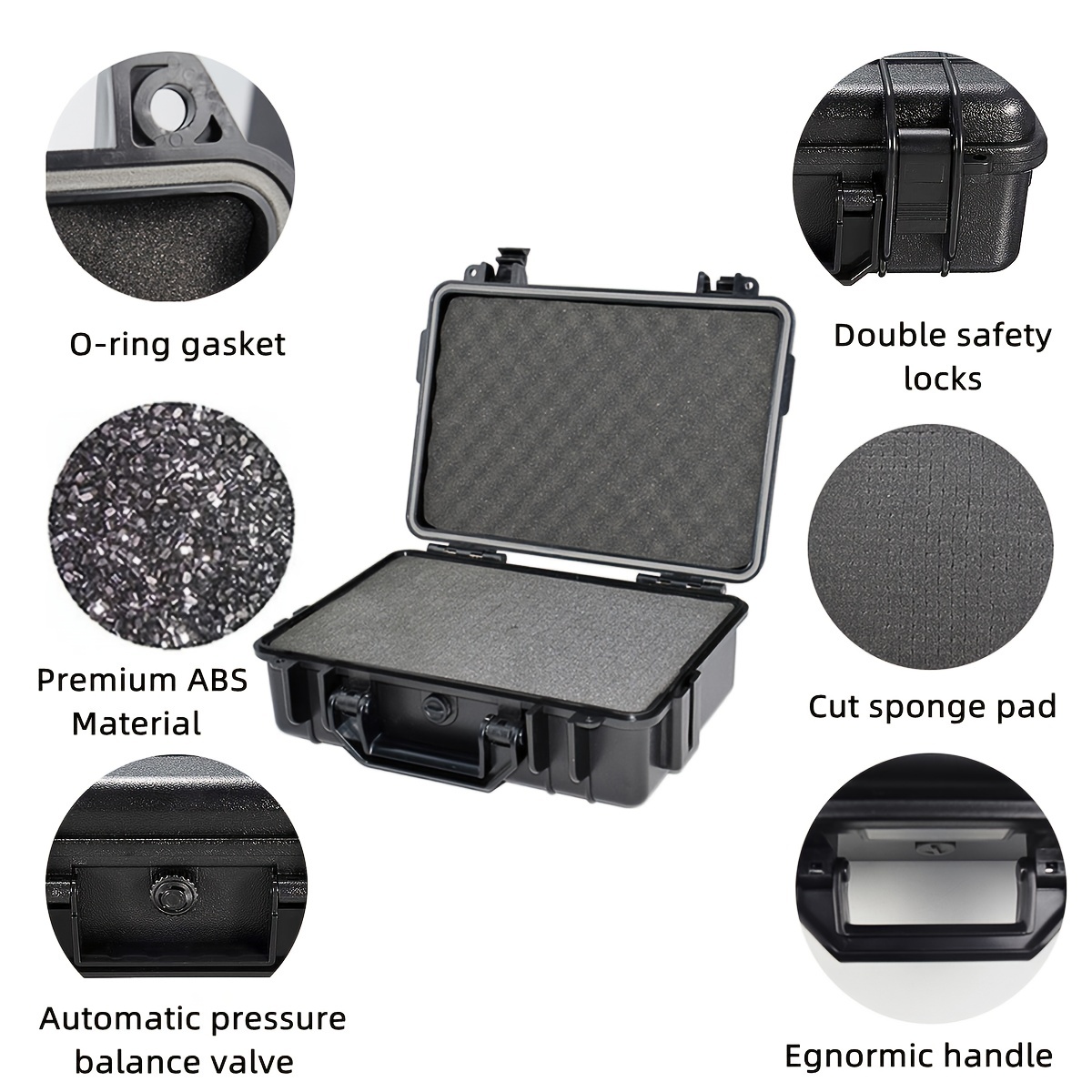 ABS Plastic Storage Toolbox, Shockproof Impact Resistant Waterproof Hard  Carry Case With Sponge For Outdoor Double Waterproof Box, Black 