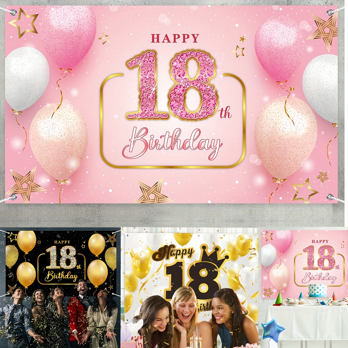 Happy 18th Birthday Backdrop 18 Years Old Party Decoration Banner