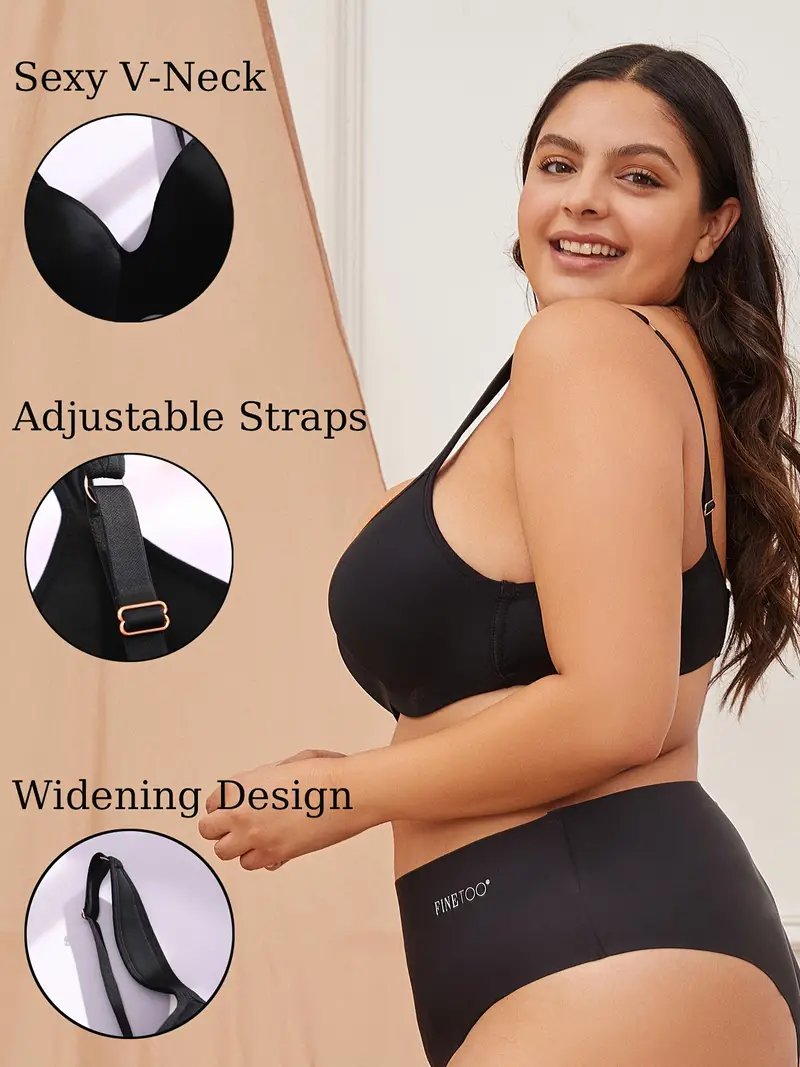 Plus Size Simple Bra Women's Plus Solid Full Cover Padded - Temu