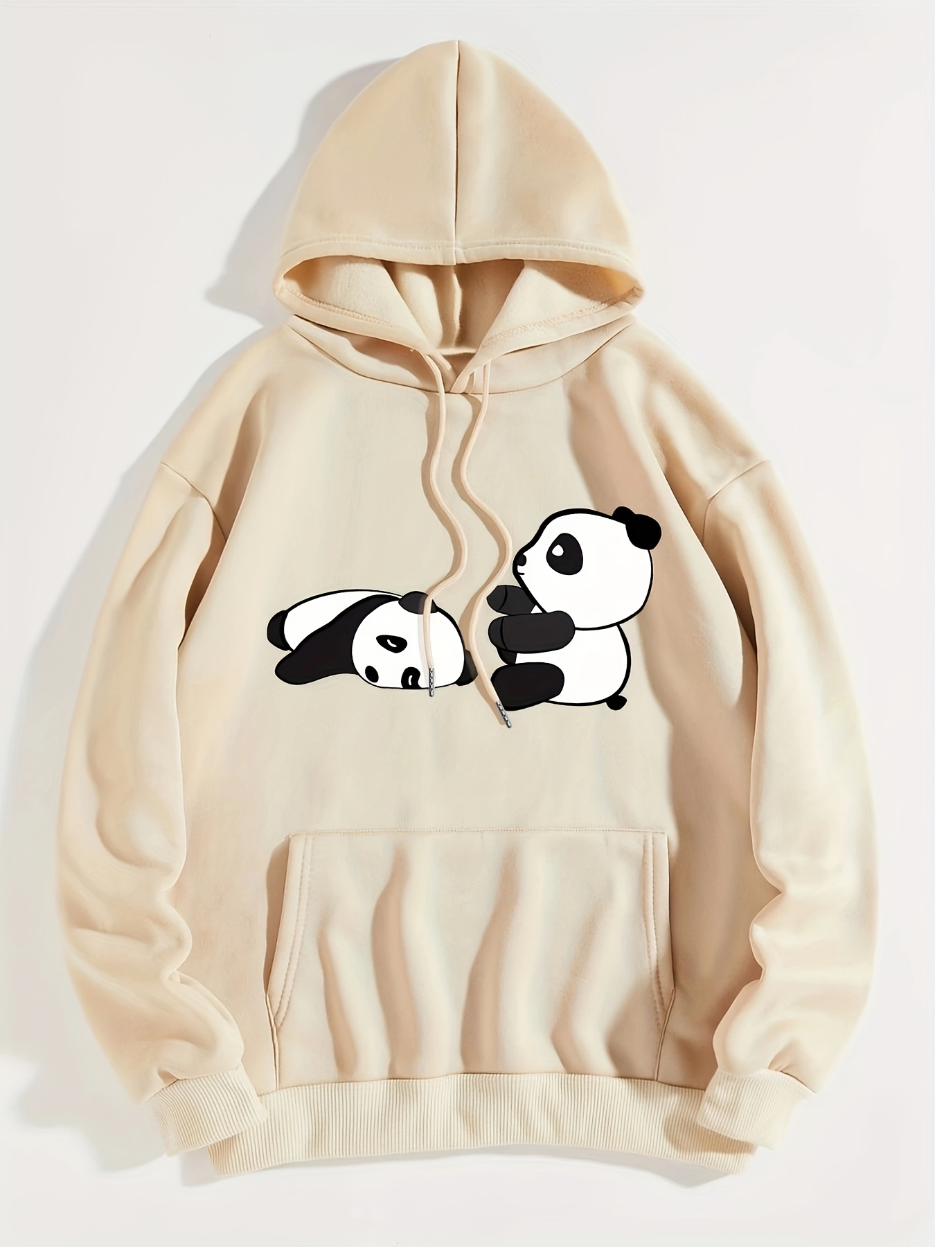 Panda Print Kangaroo Pocket Hoodie Casual Long Sleeve Temu