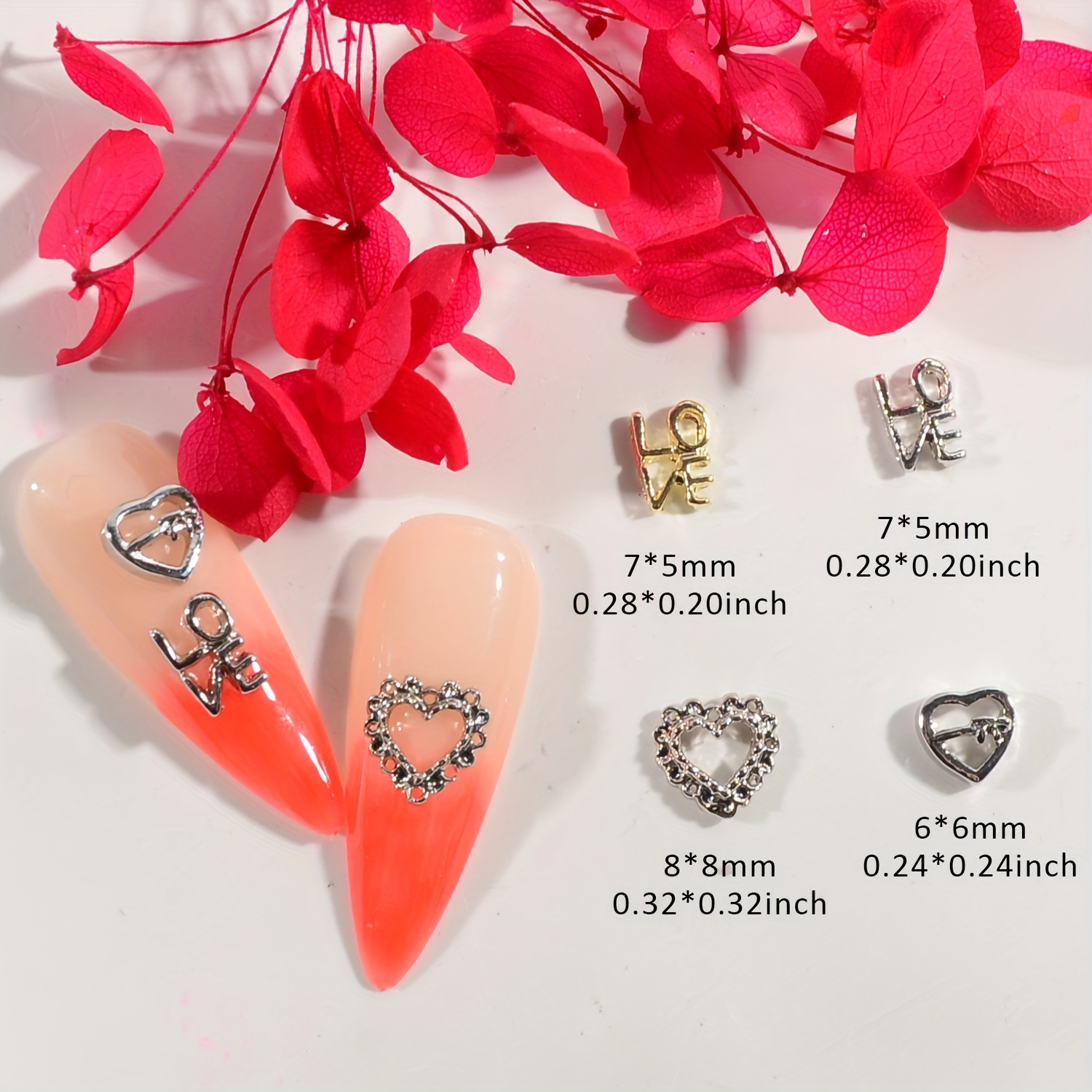 Valentine's Day Nail Charms Hollow Heart Love Alloy Nail - Temu