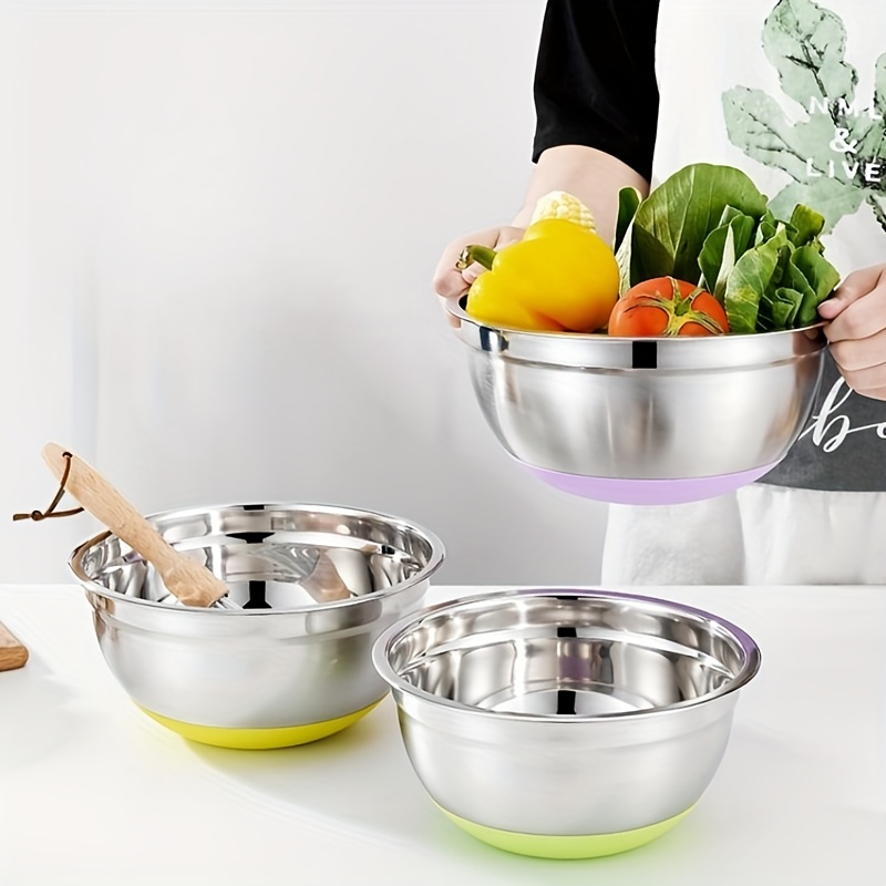 Salad Bowl With Cover Set Mixing Bowl Set Stainless Steel - Temu