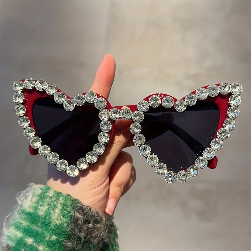 Y2K Rhinestone Heart Sunglasses UV400