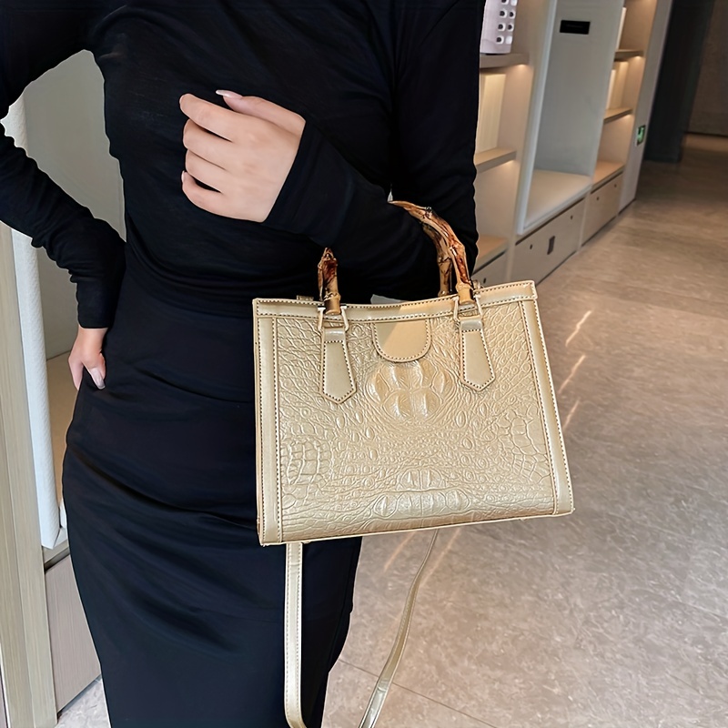 Crocodile Print Tote Bag, Luxury Crossbody Bag, Women's Elegant