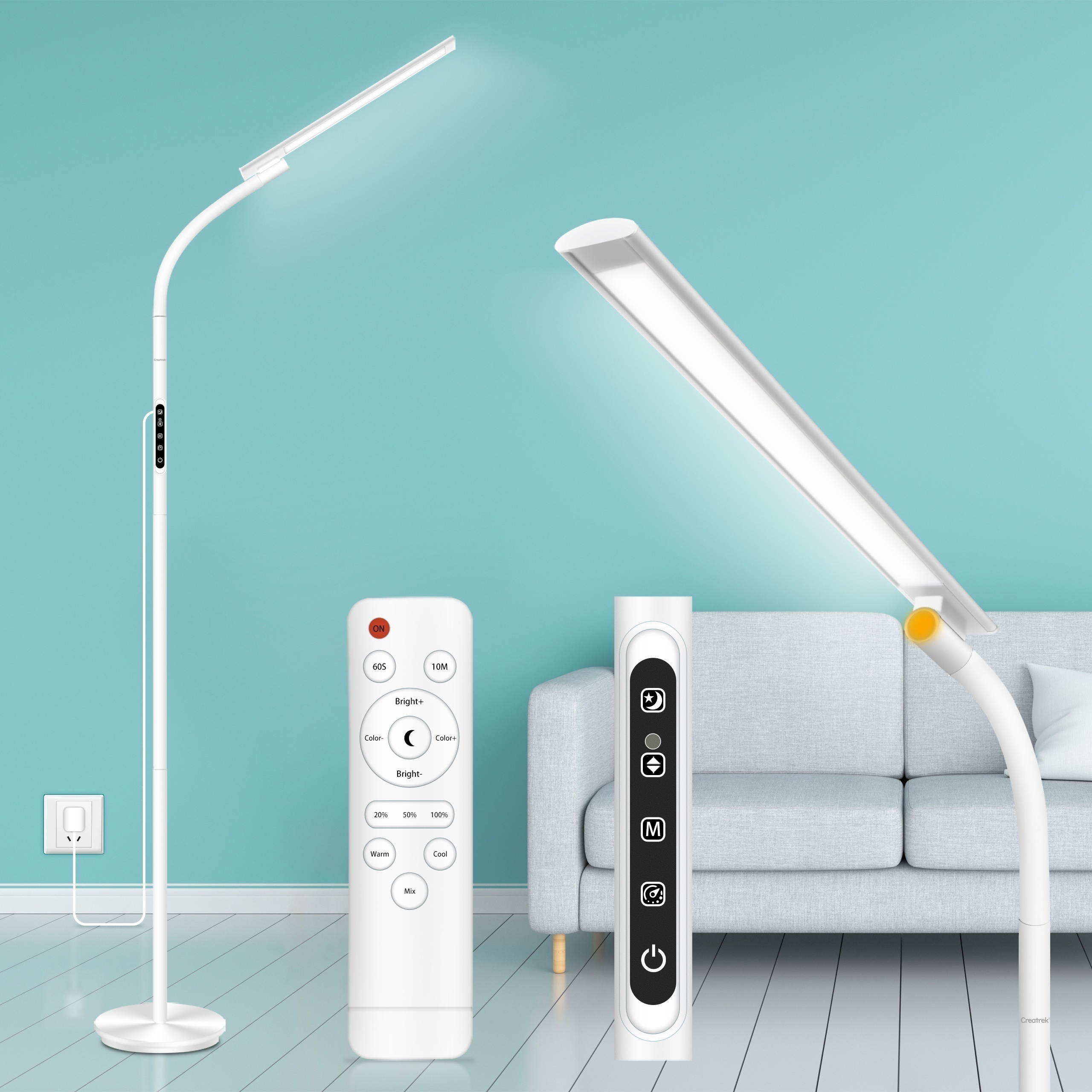 Lámpara LED de pie Control remoto táctil cisne flexible ajustable luz  blanca