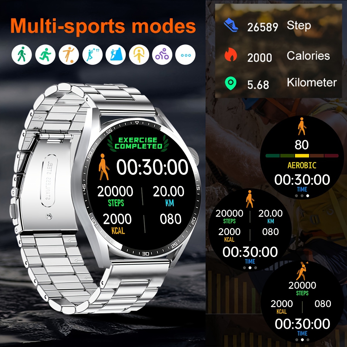 1pc mens smartwatch with 1 32 tft display stainless   wireless 5 3 usb charging 360p resolution 36v jl7012f6 chip rechargeable lithium polymer battery call message alerts sports exercise   3