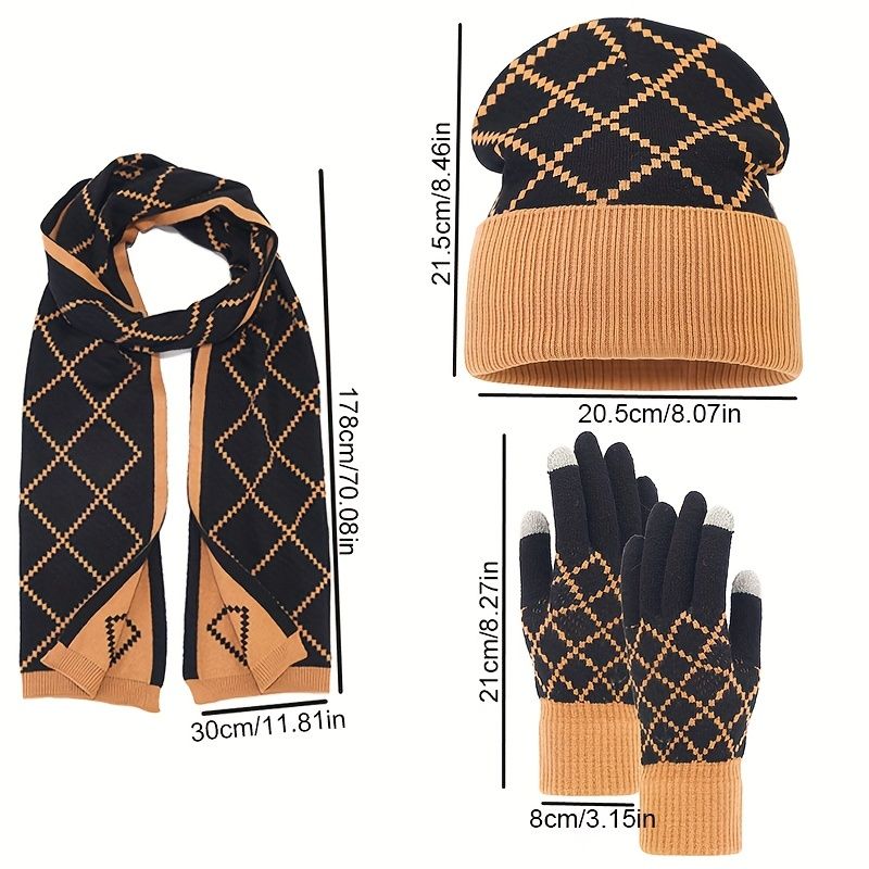 Knitted Hat, Gloves And Scarf Set, Outdoor Cold Protection