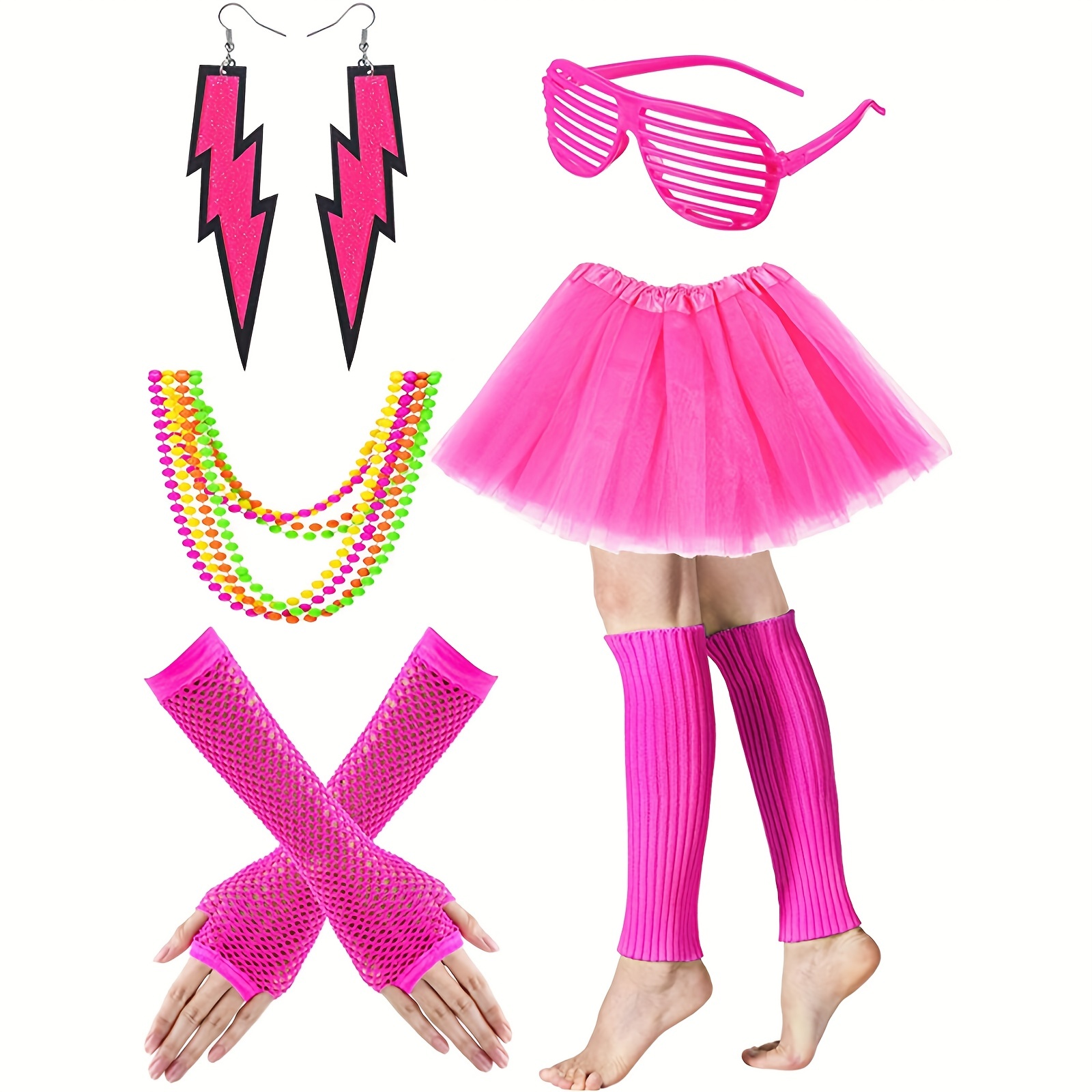 80's Long Fishnet Gloves - Neon Pink 1232