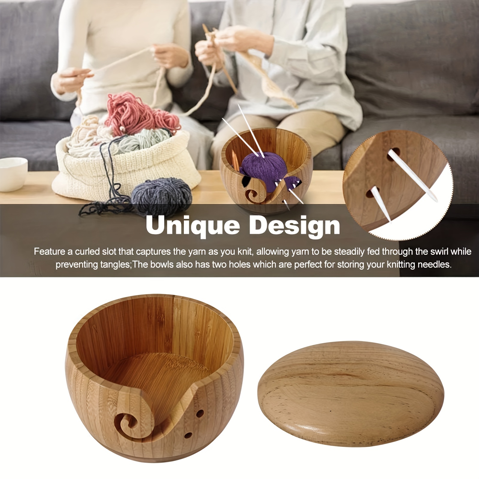 Wooden Yarn Bowl With Holes Crochet Bowl Holder Handmade - Temu