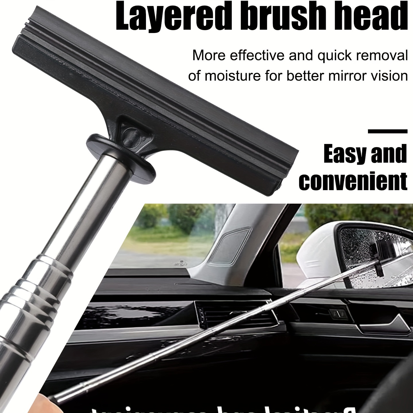  CAPHONT Car Rearview Mirror Wiper Side Mirror Squeegee  Retractable to 39.5 inches Portable Long Handle Car Window Squeegee for All  Vehicles, Windows, Mirrors, and Etc （Black : Automotive