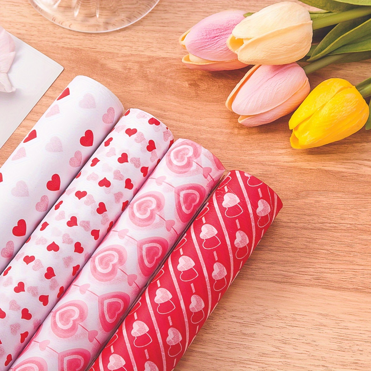 5pcs, Fleur Rouge Amour Boîte Cadeau Saint-Valentin Décorative Papier Cadeau,  Papier Cadeau, Papier Tissue, Fournitures