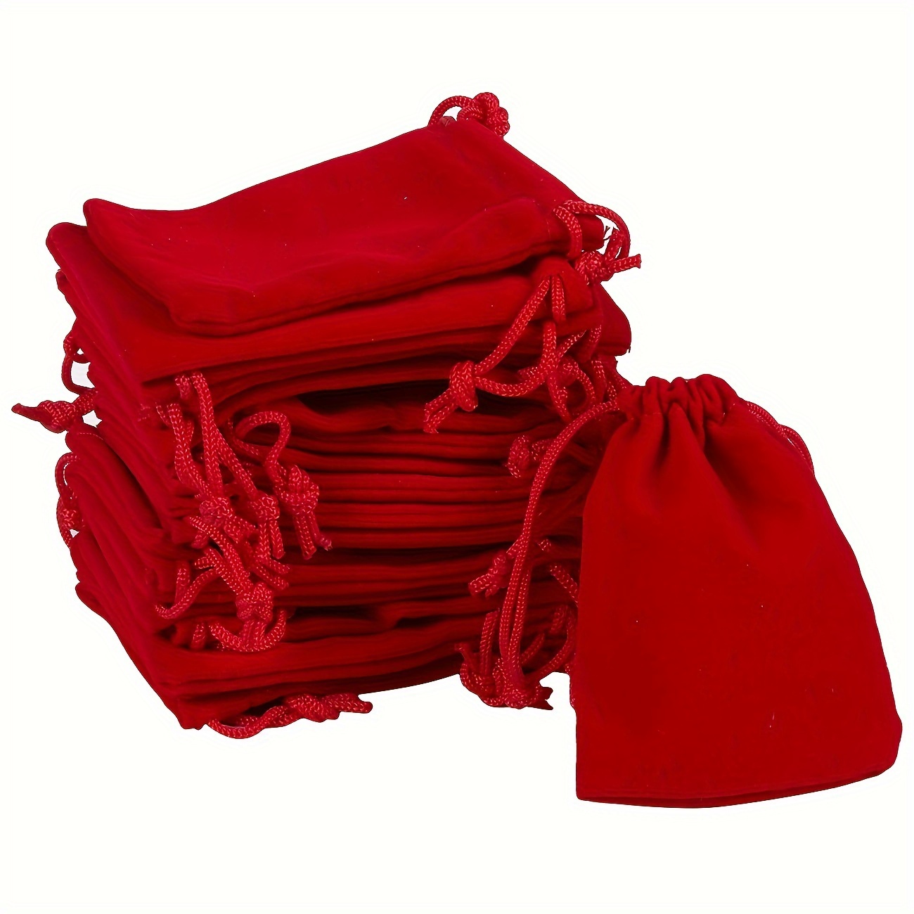 

50pcs Red Velvet Drawstring Jewelry Bags For Wedding Party Favors, Nylon Material, 2.75x3.54 Inches & 3.54x4.72 Inches, , Solid Color, Jewelry, Watches, And Accessories