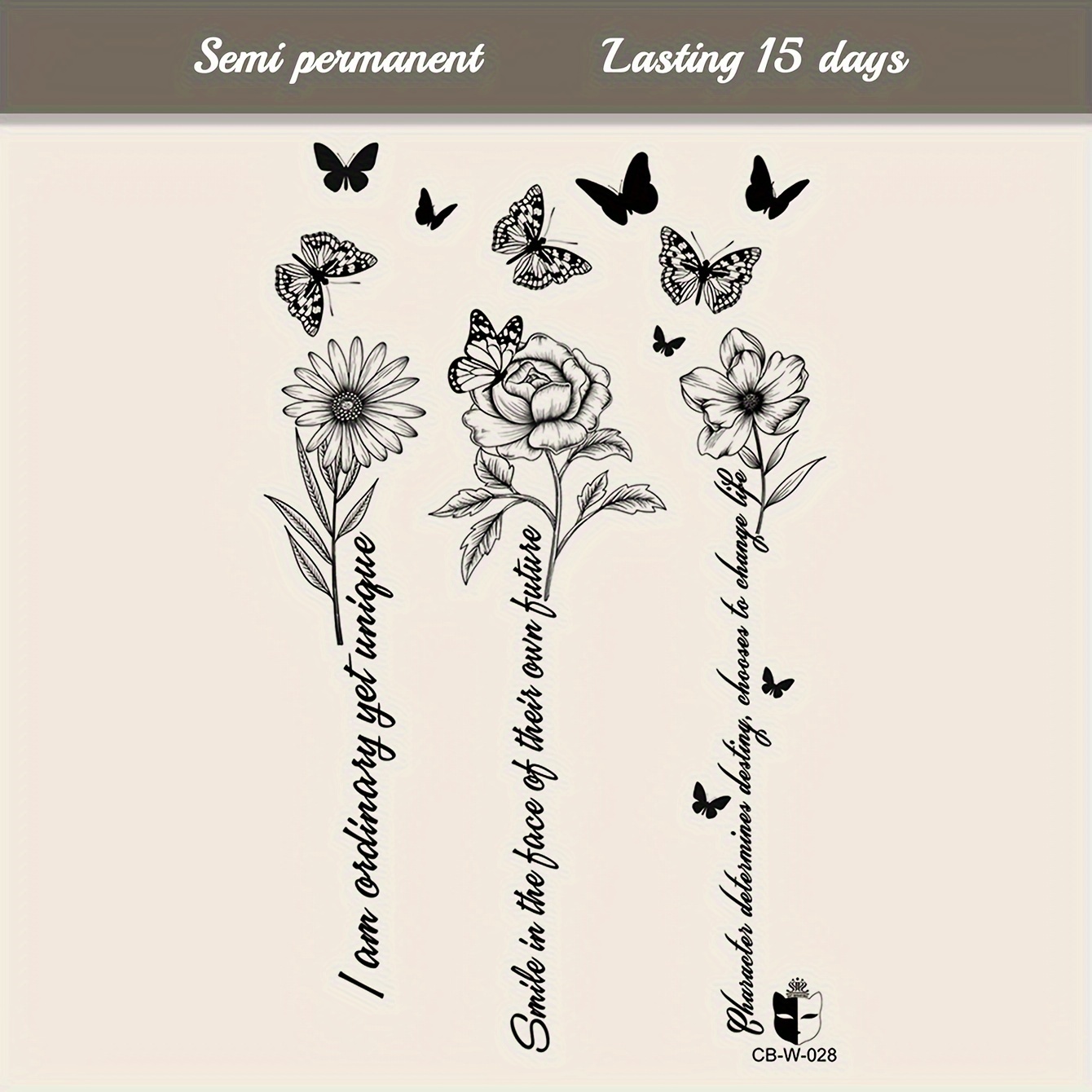 Blue Herbal Semi-permanent Tattoo Sticker, Lasts 7-14 Days, Juice Tattoo Decal With Floral, Word, And Patterns For Wrist, Chest, Abdomen, Back, Body, 1pc Pack