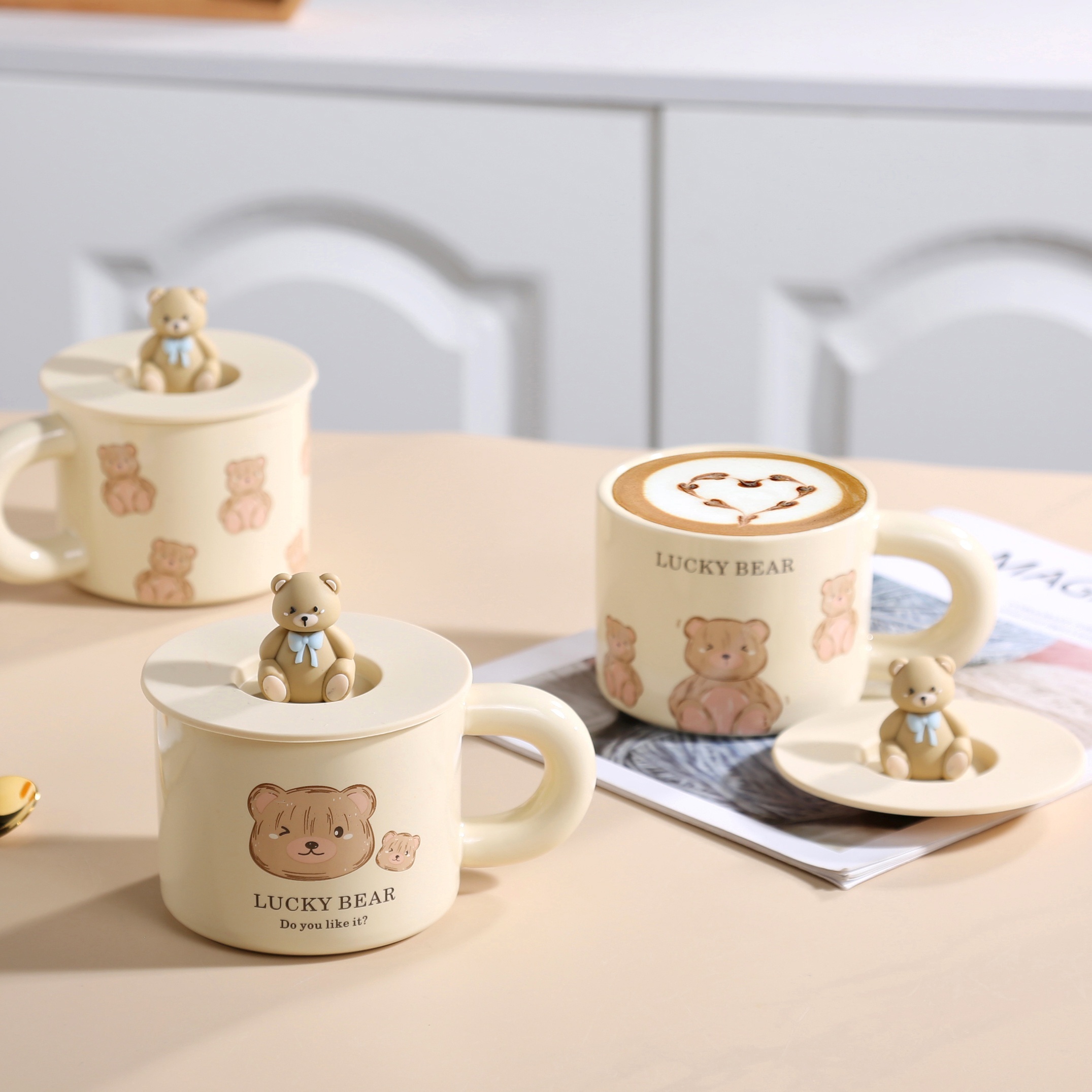 Cute Bear Coffee Mug With Lid, Ceramic Coffee Cups, Cute Kawaii Water Cups,  Summer Winter Drinkware, Gifts - Temu