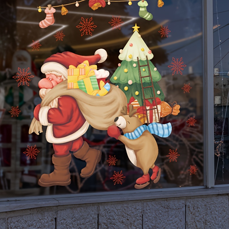 Large Kids Christmas Window Stickers Double-faced Xmas Santa Reindeer  Snowflake
