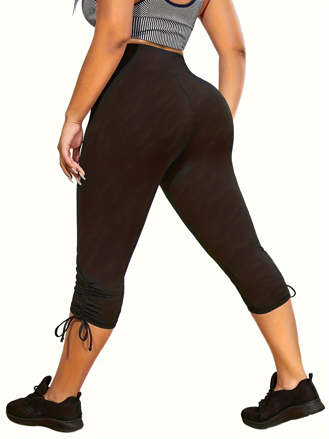 Women's Sports Leggings Plus Size Solid Lace Side Ruched - Temu