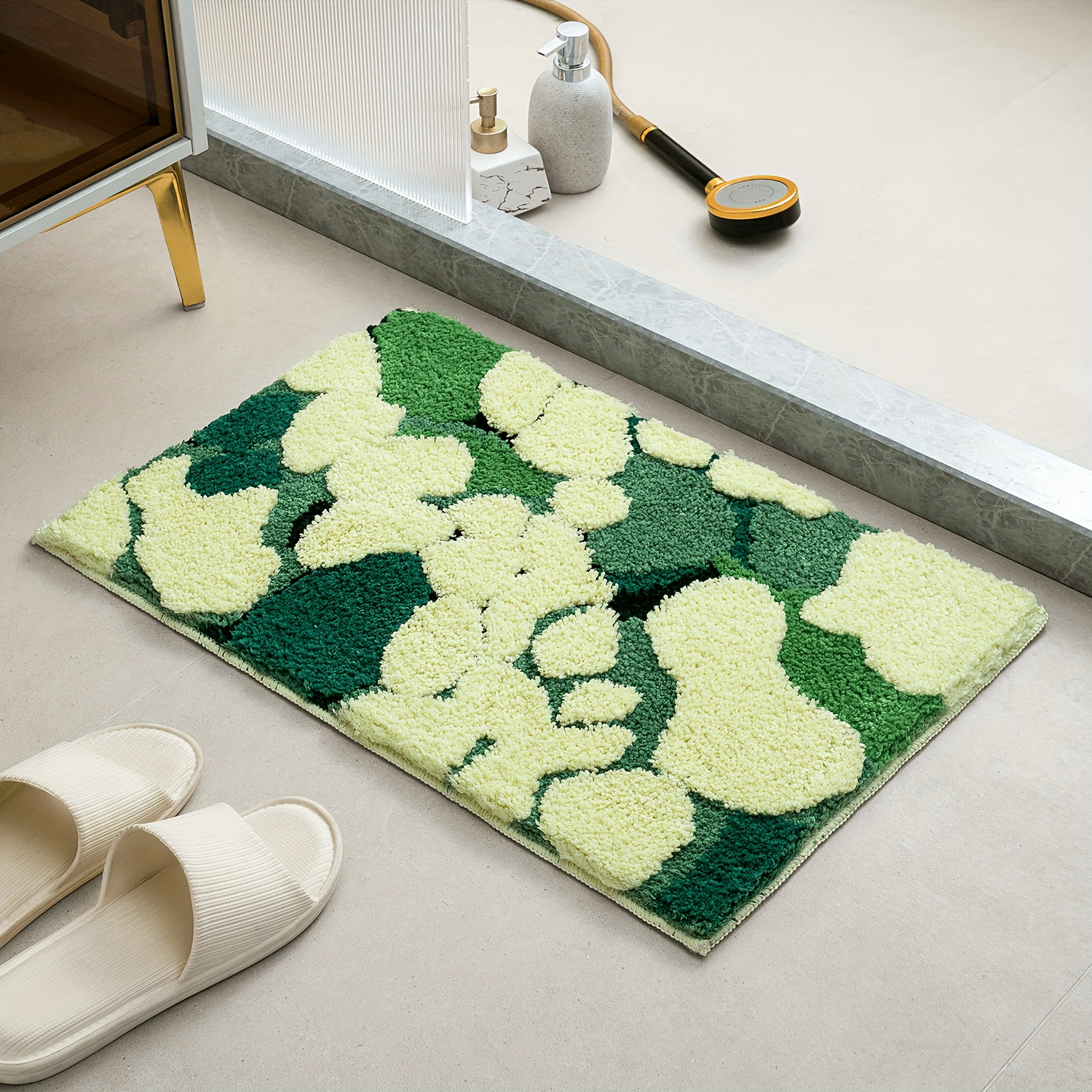 3d Plush Green Plant Printed Bedside Mat With Long Pile, Anti-slip Bathroom Rug  Small Carpet For Bedroom, Living Room Floor Decoration