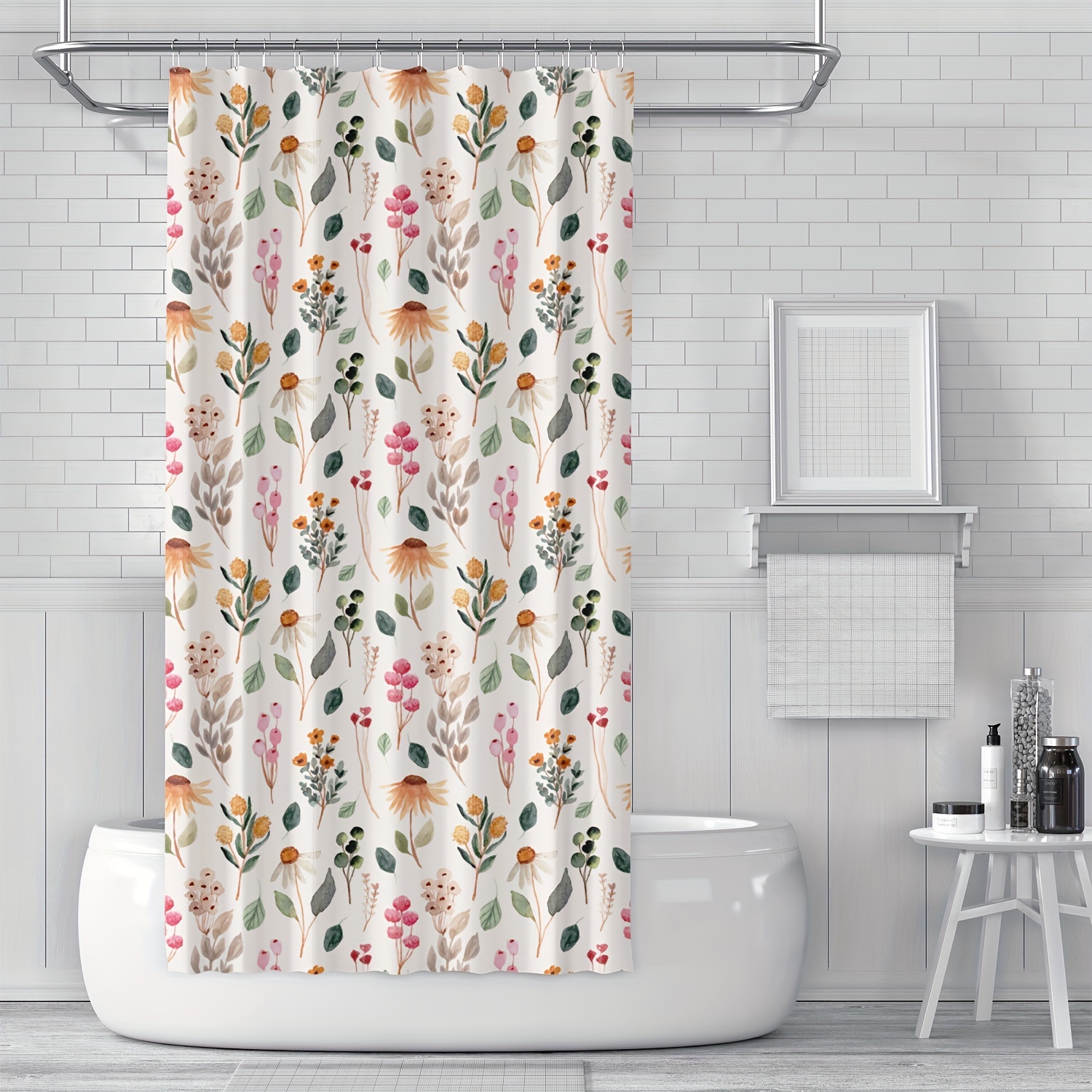 Shower Curtain No Hook Plants Print Shower Curtain Snap in - Temu