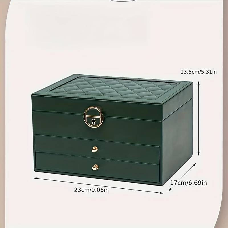Terafeels Portagioie Grande Verde In Pelle PU – 3 Ripiani Impilabili, Organizer Per Collane, Orecchini, Bracciali E Anelli, Con Manico, Per Viaggio E Casa