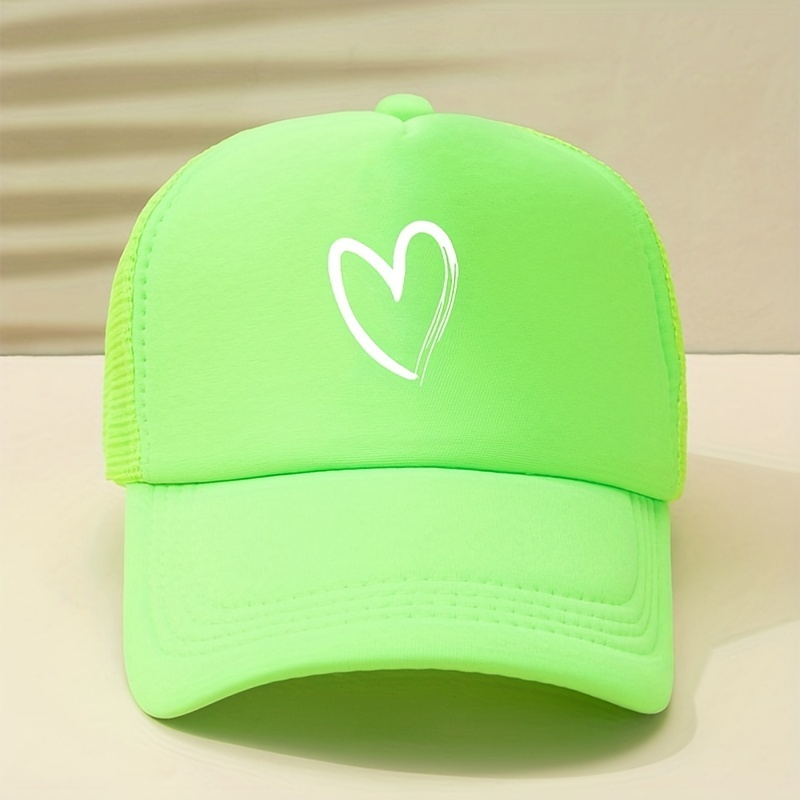 Heart Printed Trucker Hat Candy Mesh Dad Hat Baseball Cap for Women Men